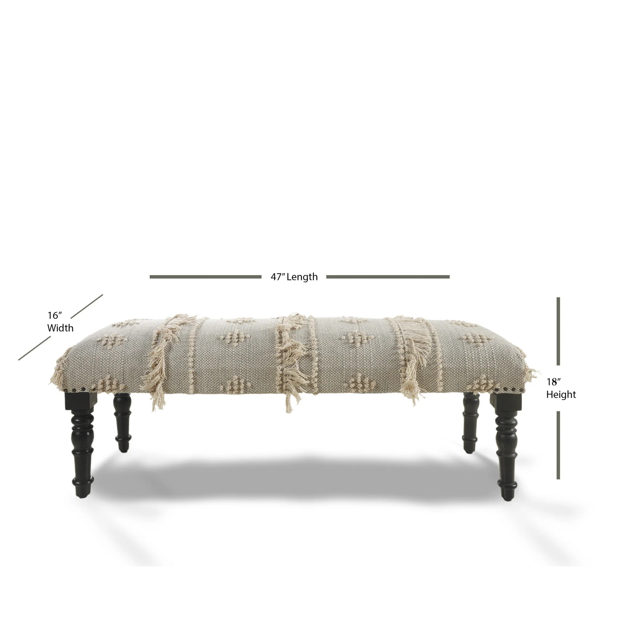 47" Cream And Black Leg Abstract Stripe and Dot Upholstery Bench By Homeroots - Image 8