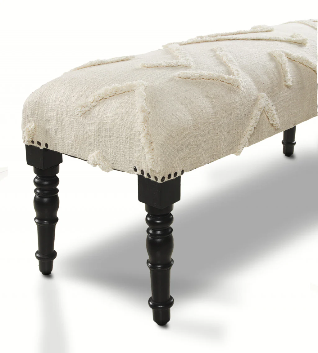 47" Cream And Black Leg Abstract Upholstered Bench By Homeroots - Image 3