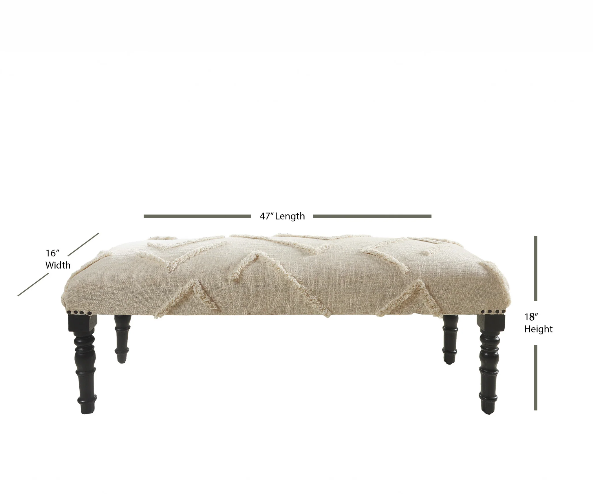 47" Cream And Black Leg Abstract Upholstered Bench By Homeroots - Image 4
