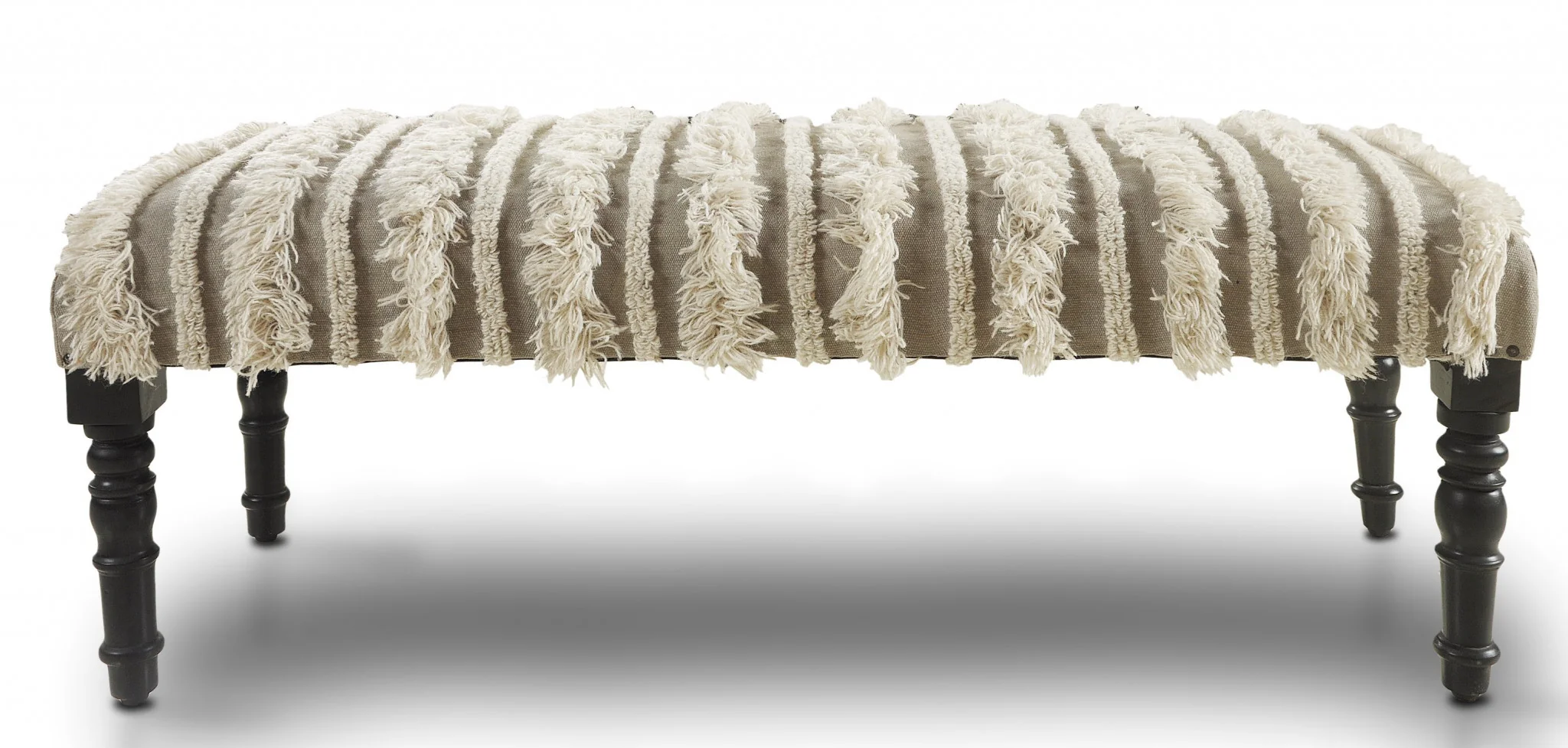 47" Cream Textural Boho Stripe Black Leg Upholstered Bench By Homeroots - Image 2