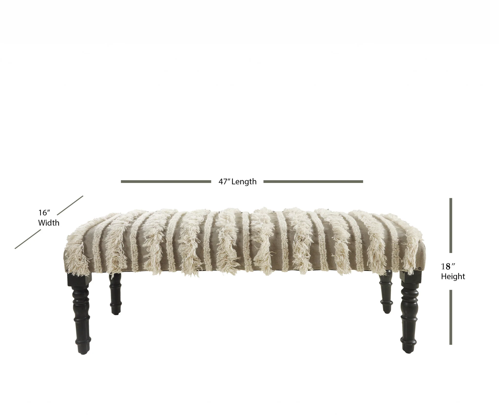 47" Cream Textural Boho Stripe Black Leg Upholstered Bench By Homeroots - Image 4