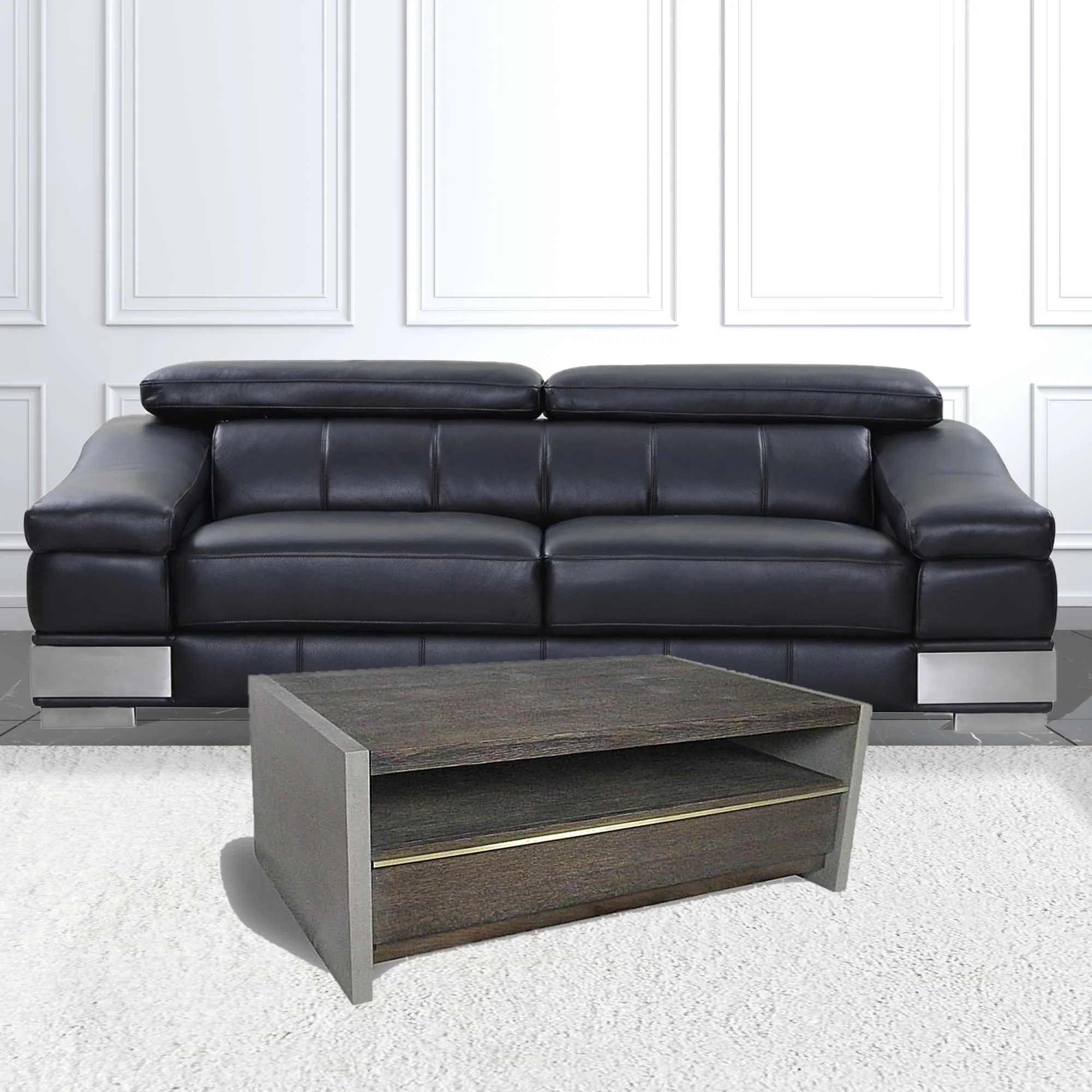 47" Dark Grey Walnut and Concrete Rectangular Coffee Table With Drawer And Shelf By Homeroots - Image 4