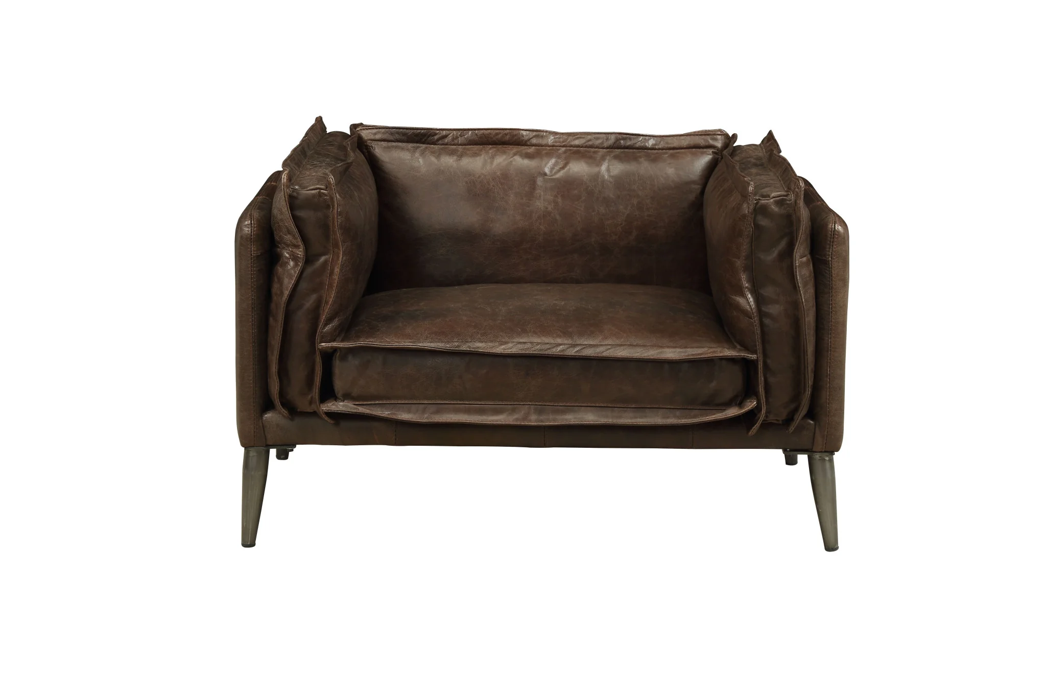 47" Distress Chocolate Top Grain Leather And Black Chair And A Half By Homeroots - Image 2