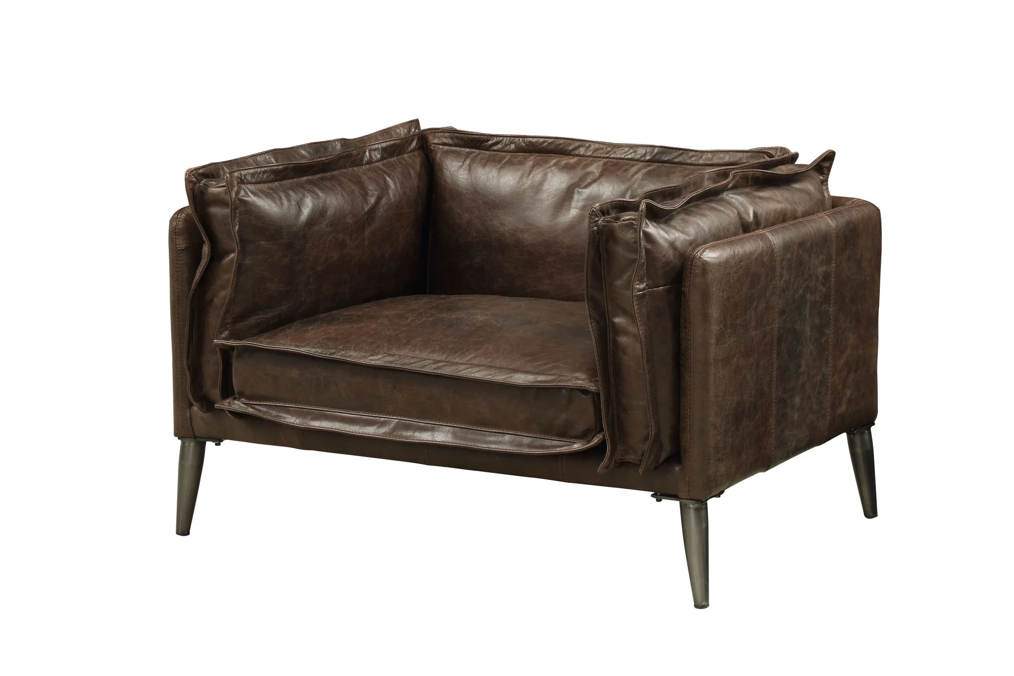 47" Distress Chocolate Top Grain Leather And Black Chair And A Half By Homeroots - Image 3