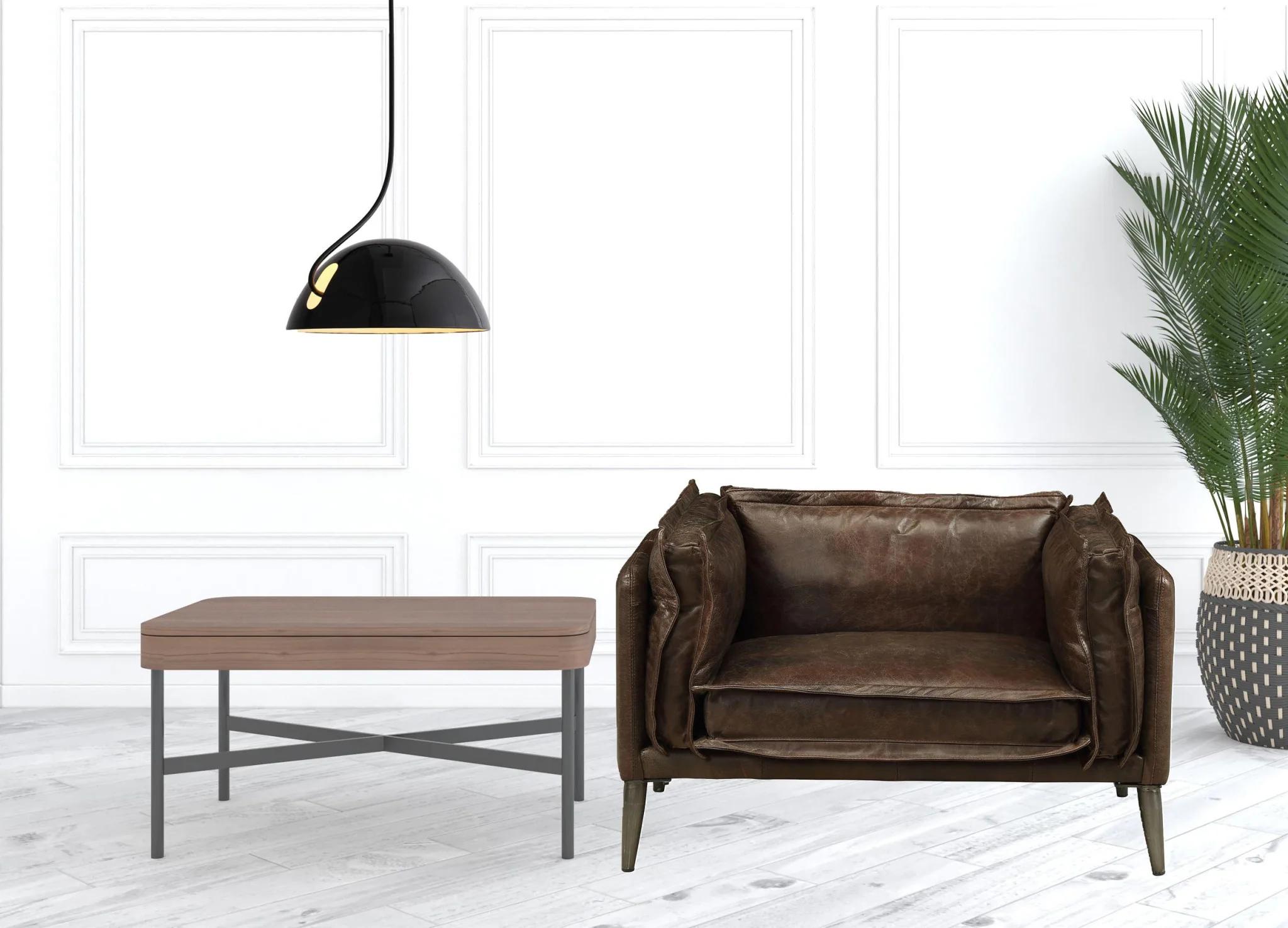 47" Distress Chocolate Top Grain Leather And Black Chair And A Half By Homeroots - Image 4