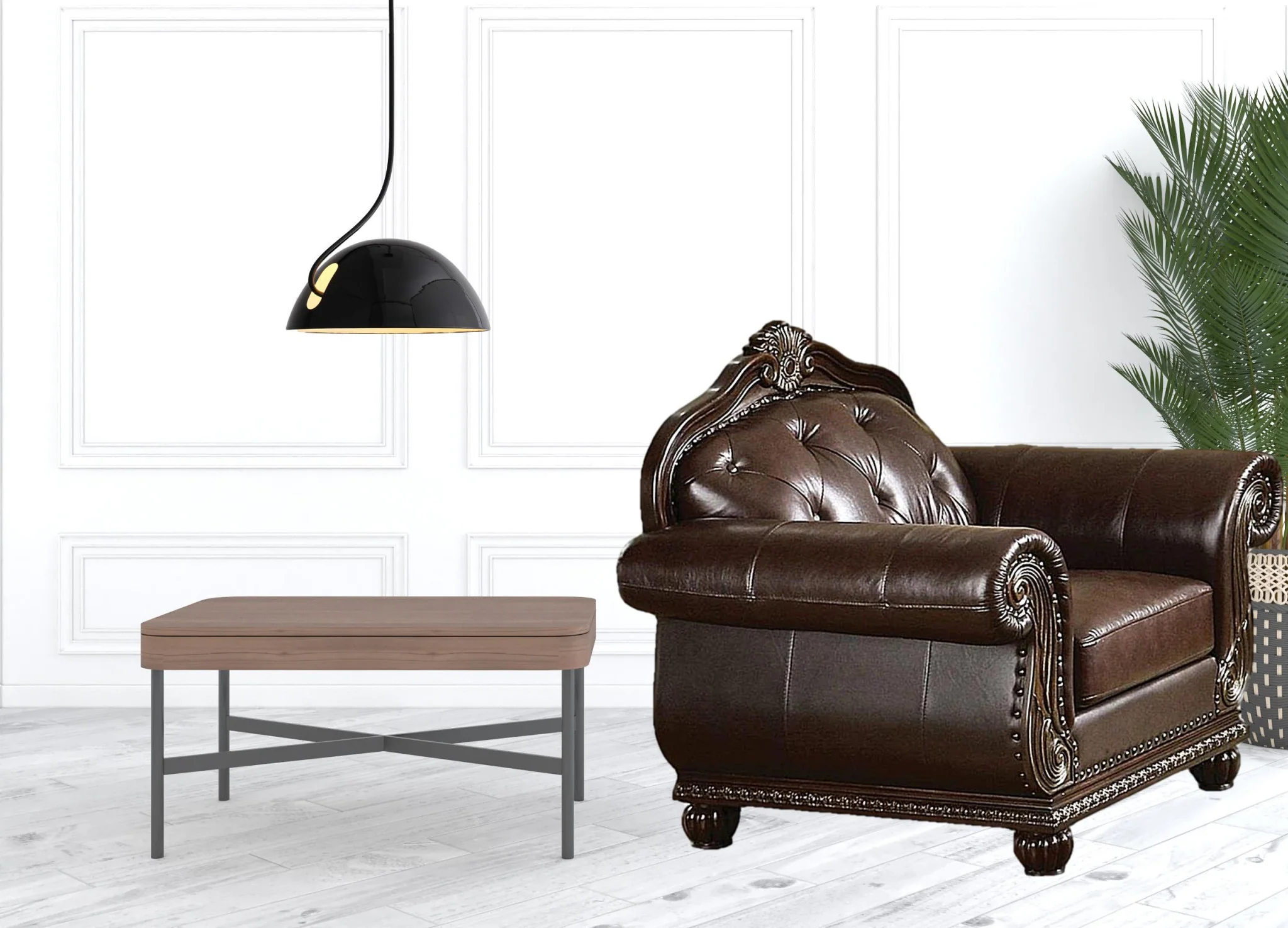 47" Espresso And Black Top Grain Leather Tufted Arm Chair By Homeroots - Image 2