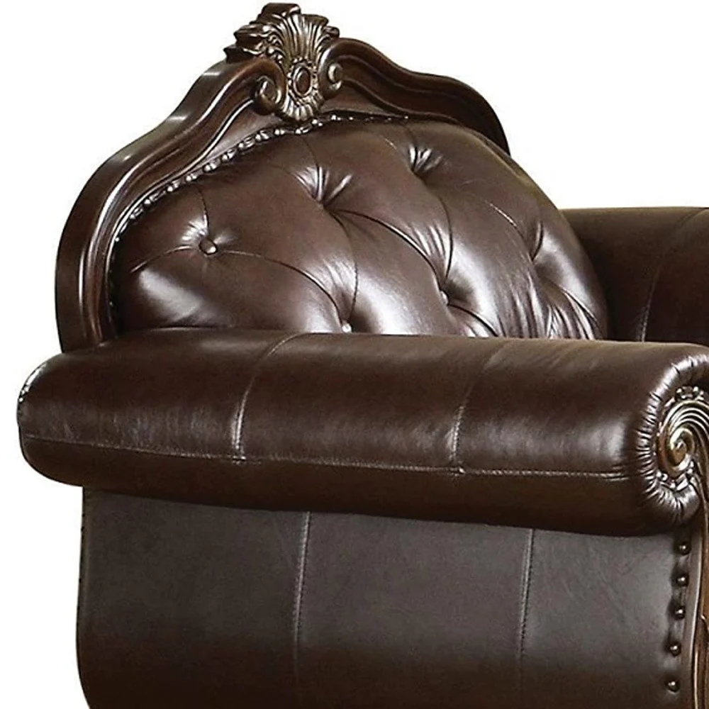 47" Espresso And Black Top Grain Leather Tufted Arm Chair By Homeroots - Image 3