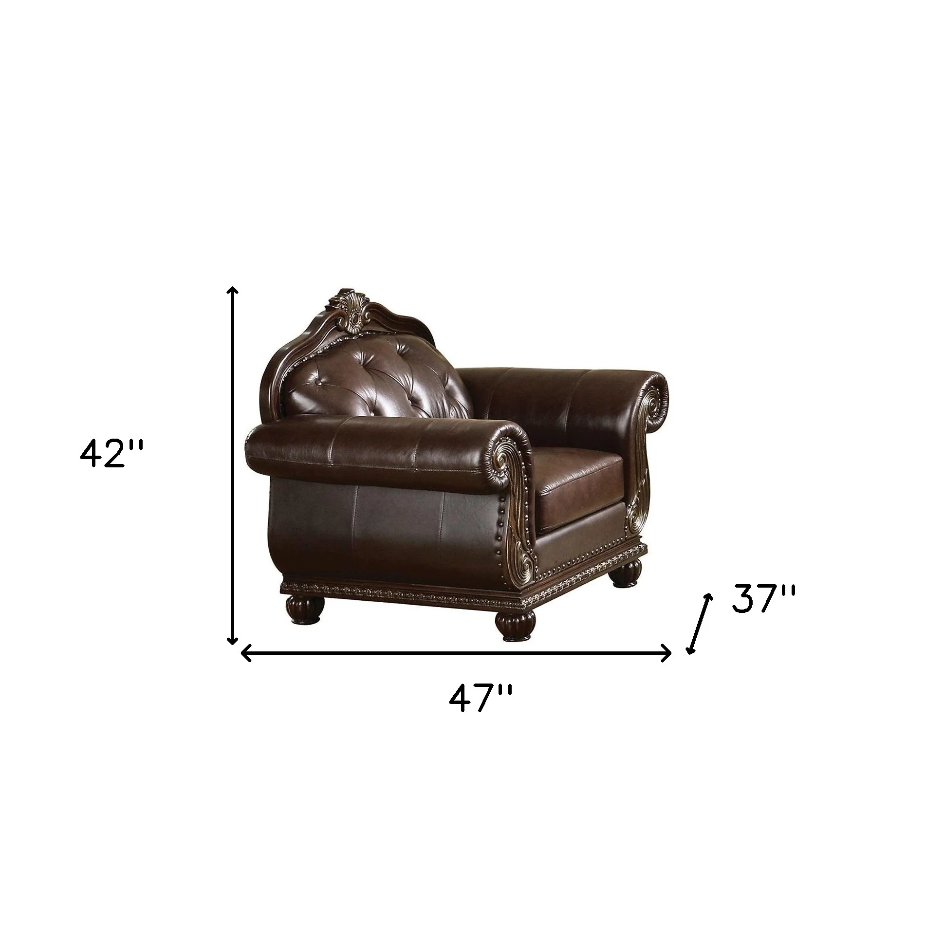 47" Espresso And Black Top Grain Leather Tufted Arm Chair By Homeroots - Image 5