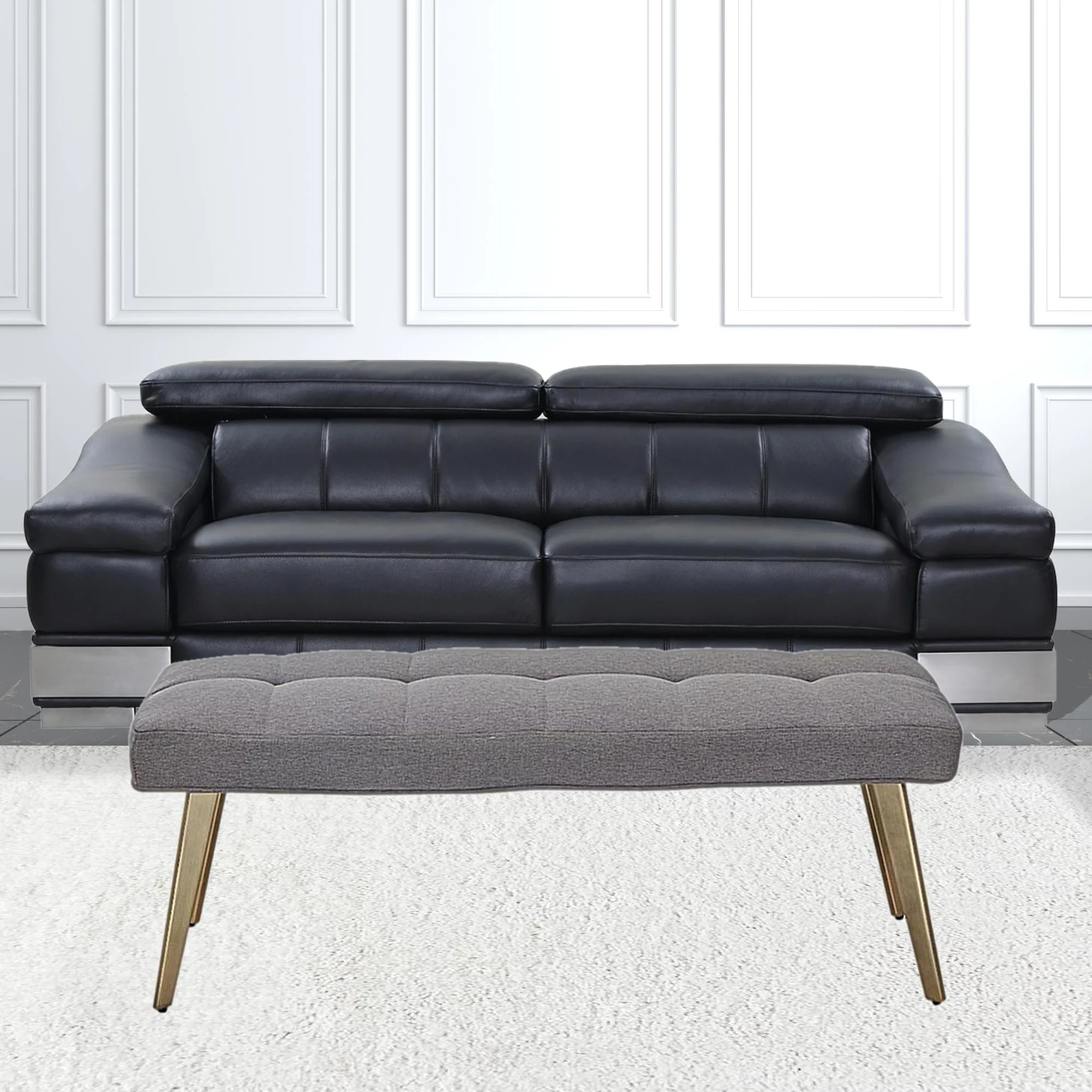 47" Gray And Gold Upholstered Linen Blend Dining bench By Homeroots - Image 4