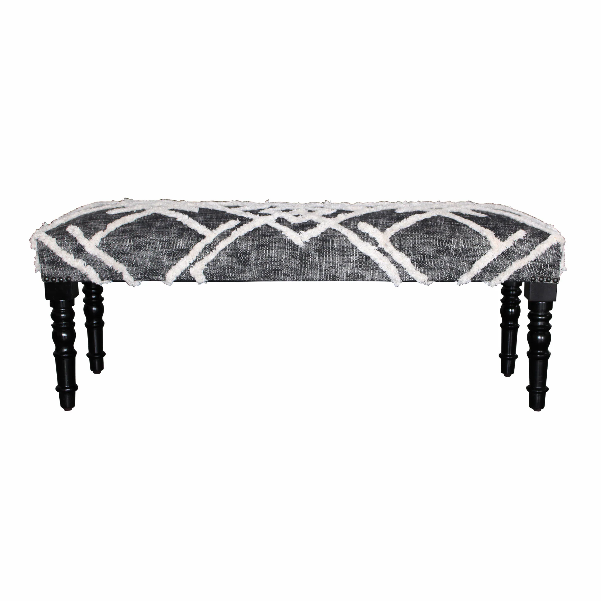 47" Gray And White Geometric Cotton Upholstered Distressed Bench By Homeroots - Image 2