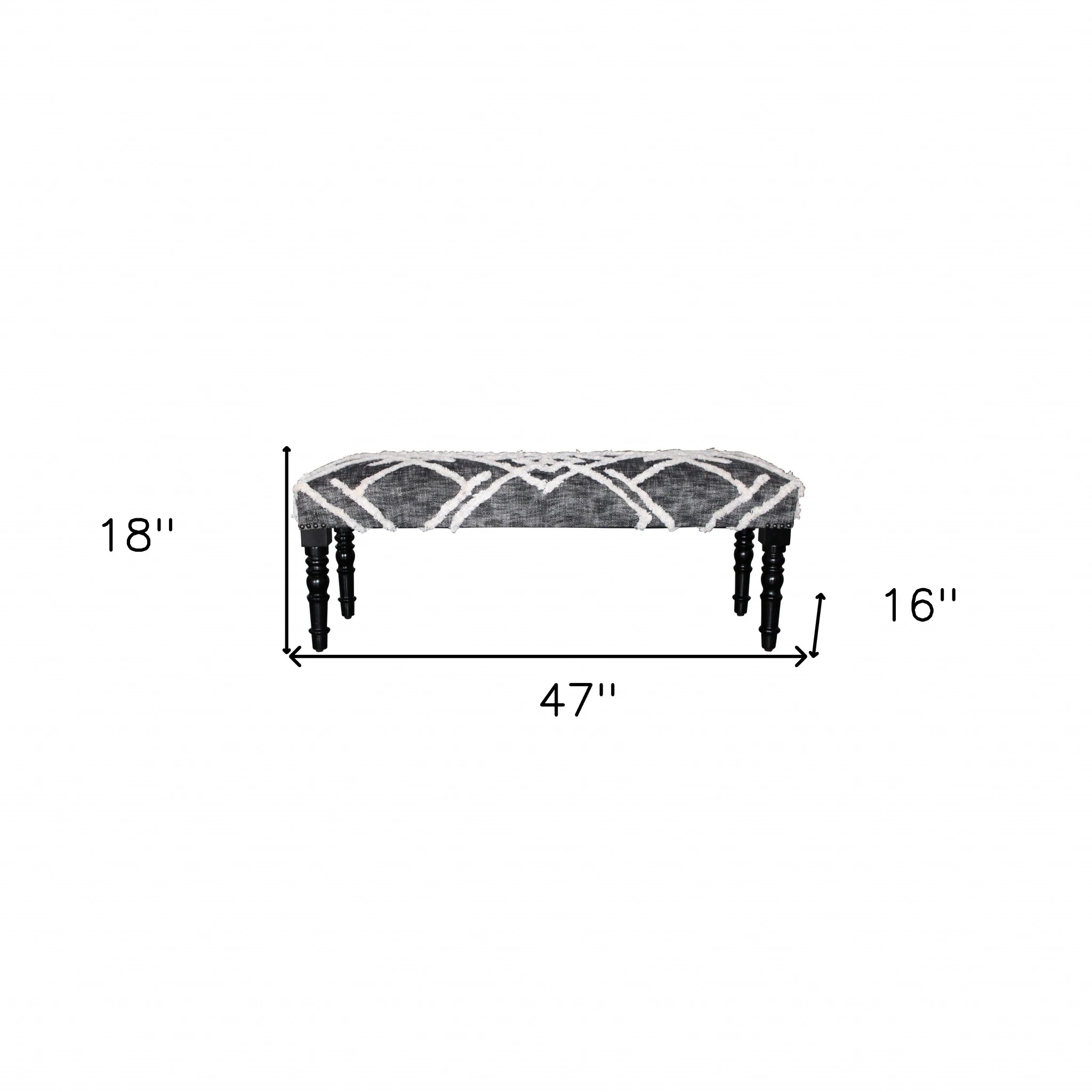 47" Gray And White Geometric Cotton Upholstered Distressed Bench By Homeroots - Image 6