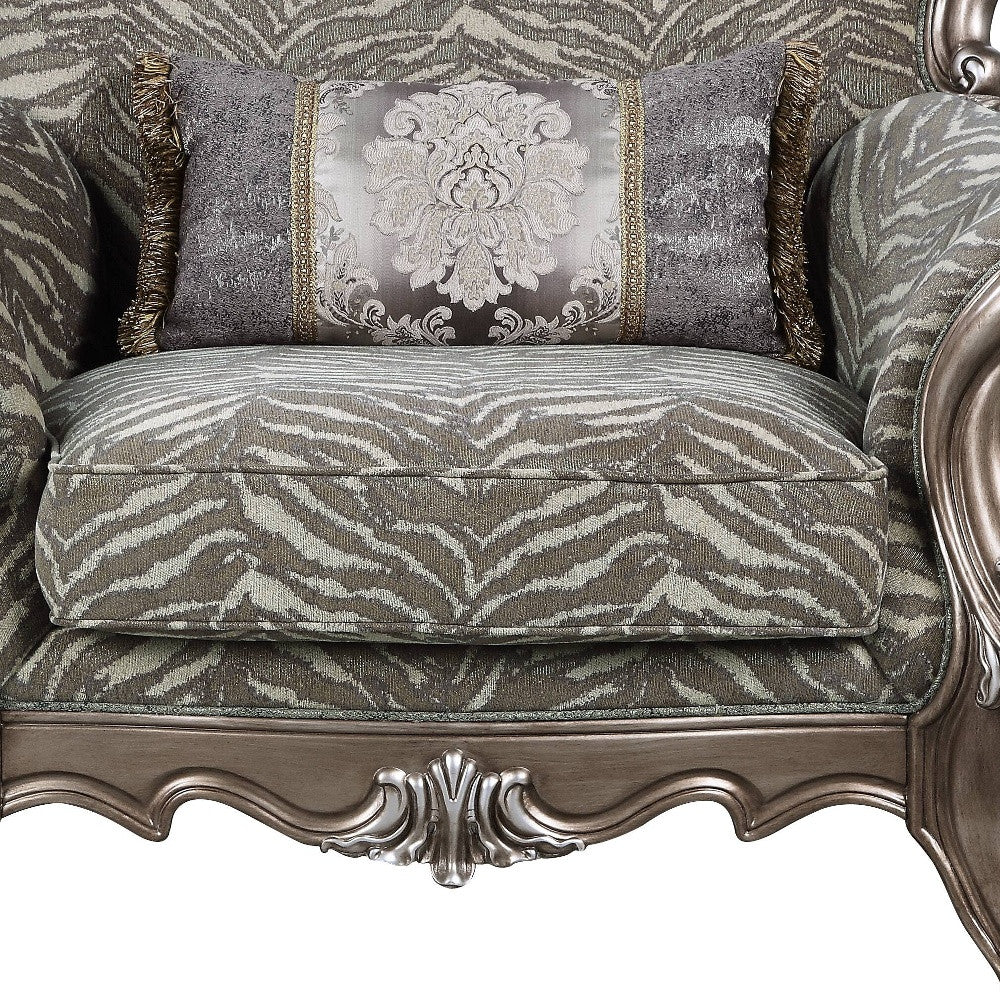 47" Gray Fabric And Antique Bronze Floral Tufted Wingback Chair By Homeroots - Image 3