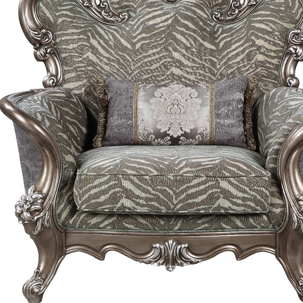 47" Gray Fabric And Antique Bronze Floral Tufted Wingback Chair By Homeroots - Image 4