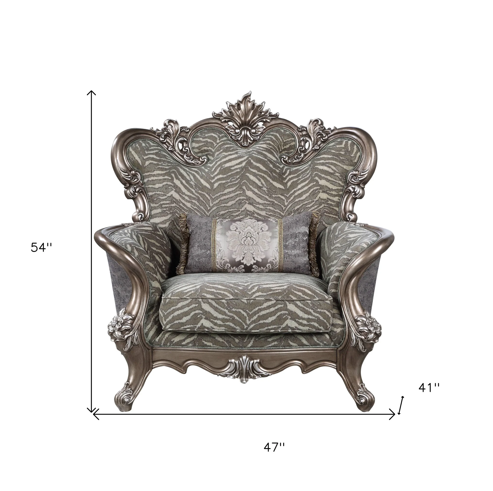 47" Gray Fabric And Antique Bronze Floral Tufted Wingback Chair By Homeroots - Image 5