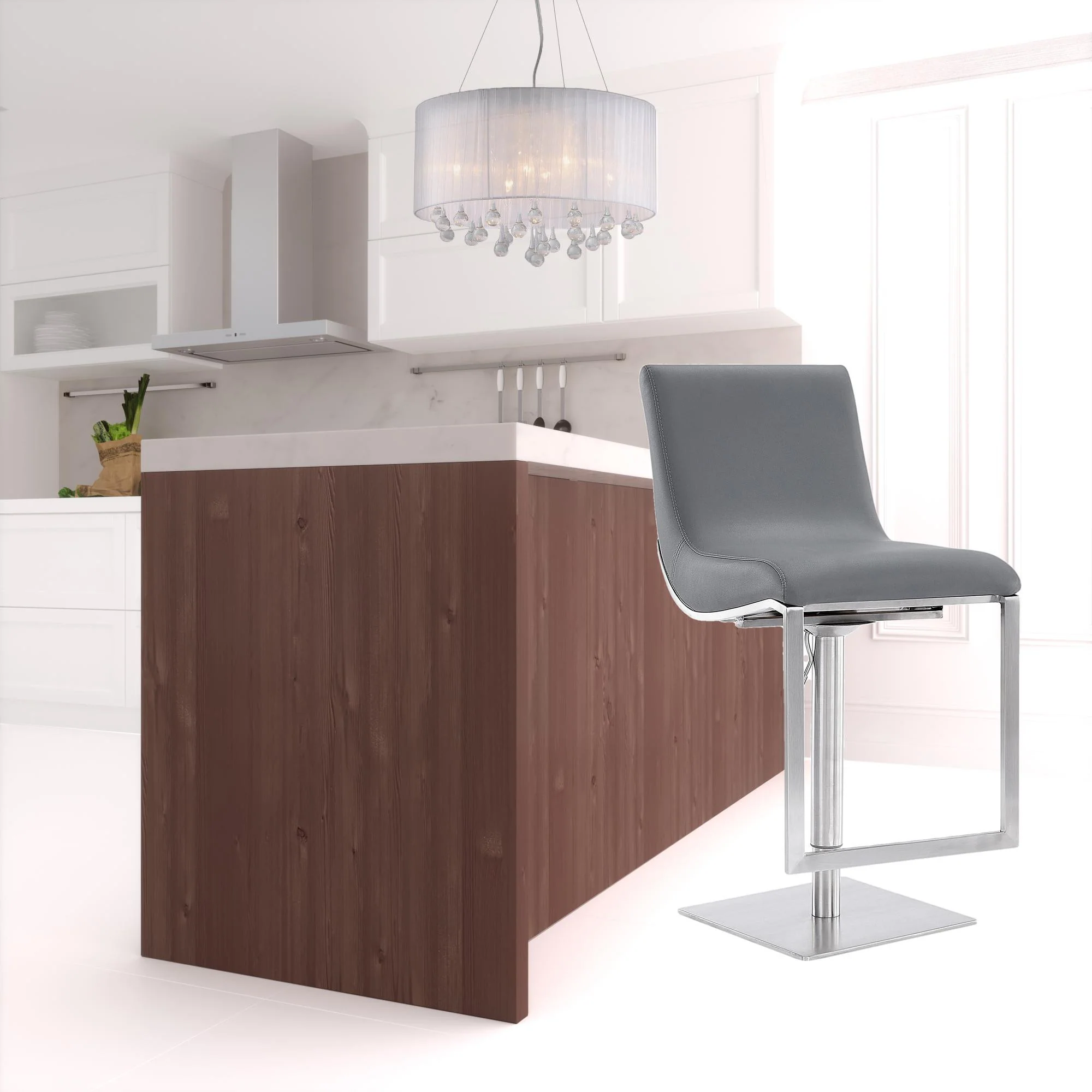 47" Gray Faux Leather And Iron Swivel Adjustable Height Bar Chair By Homeroots - Image 5