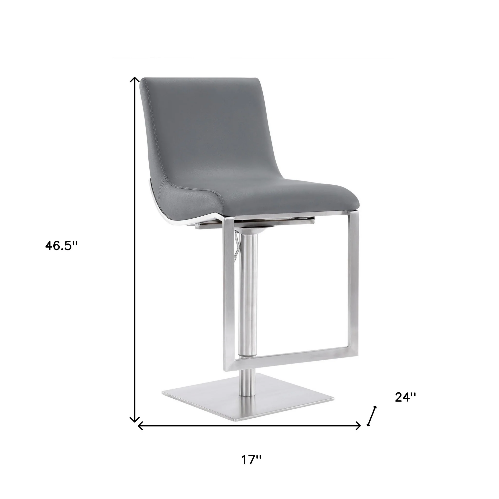 47" Gray Faux Leather And Iron Swivel Adjustable Height Bar Chair By Homeroots - Image 9