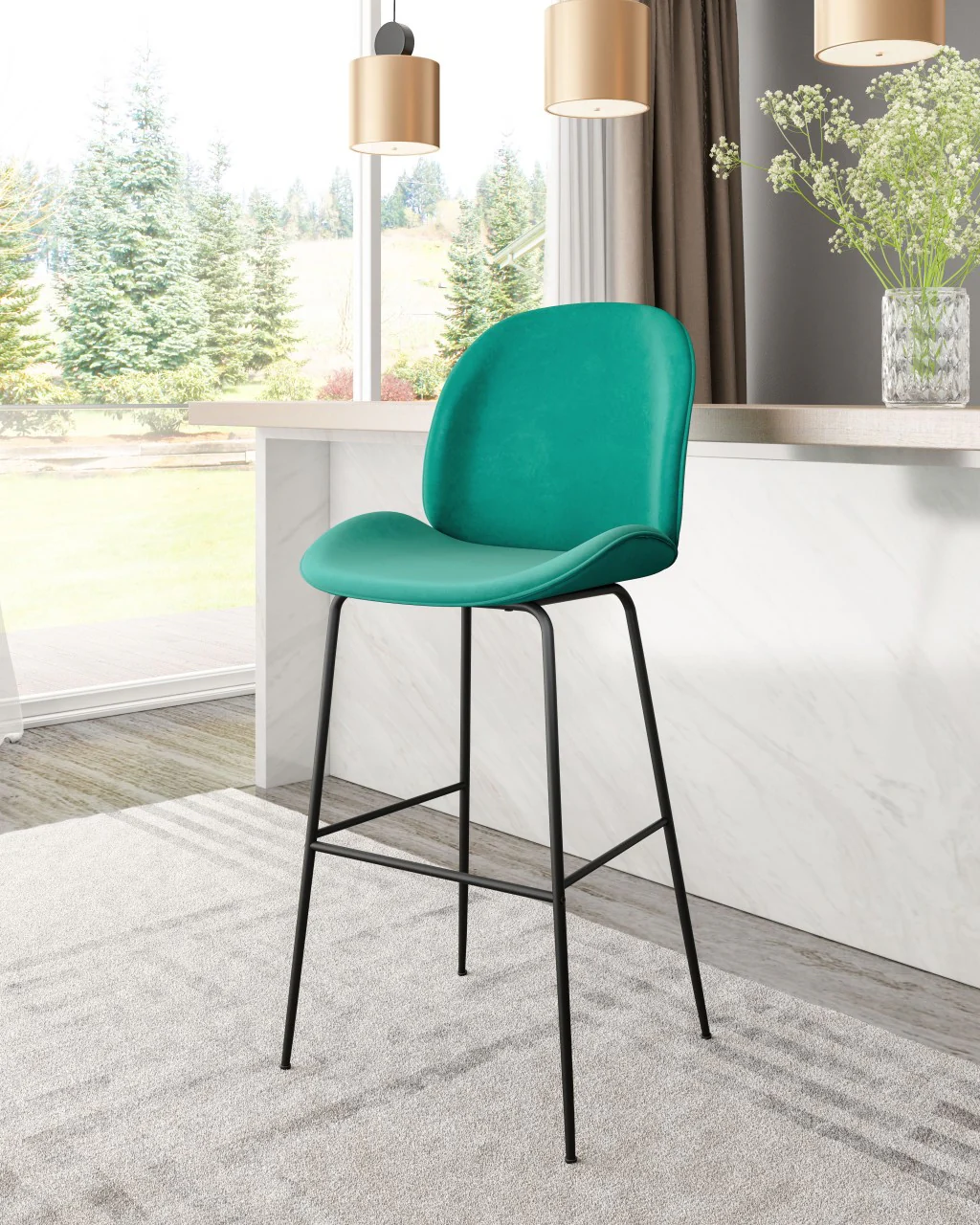 47" Green And Black Steel Low Back Bar Height Chair With Footrest By Homeroots - Image 6