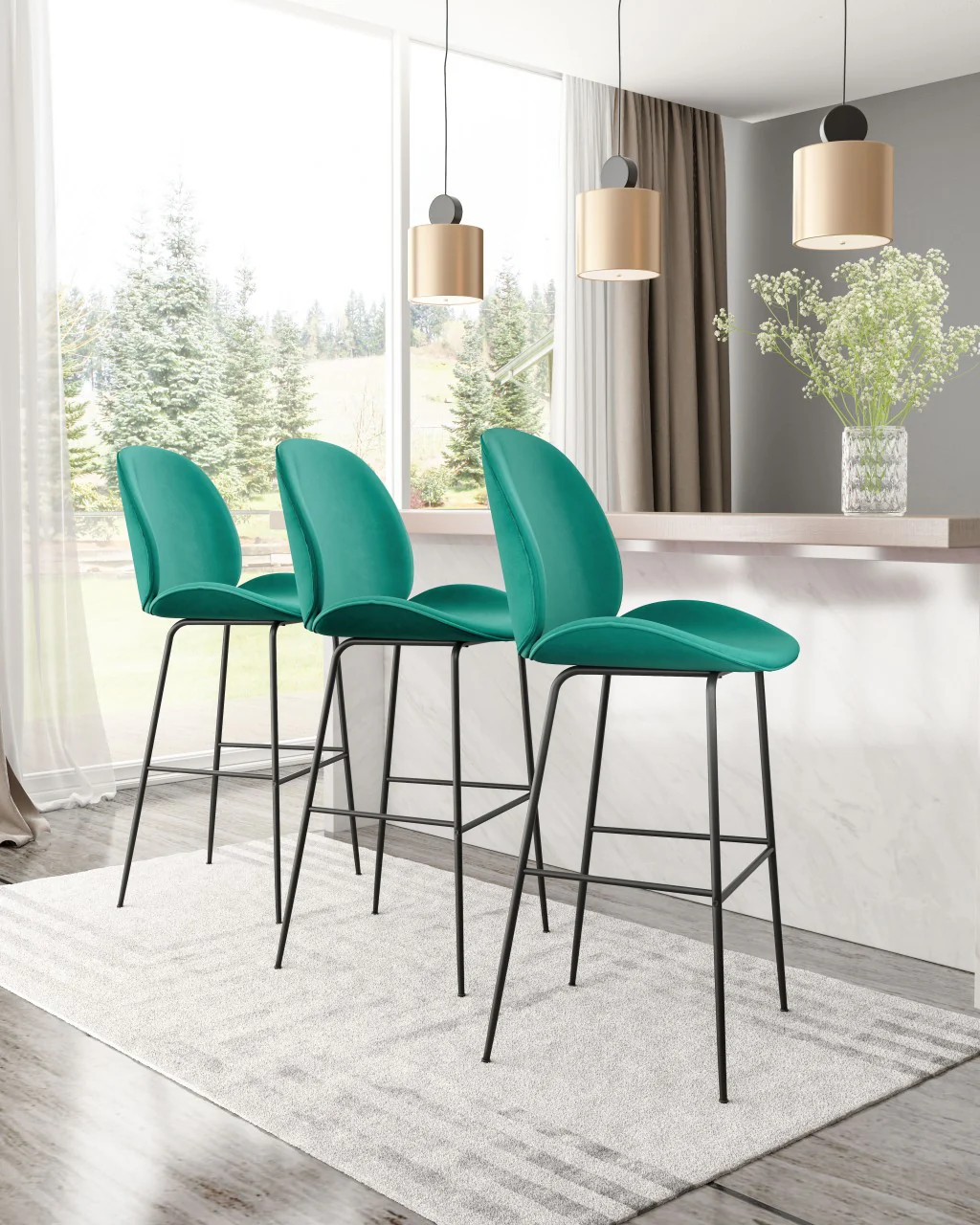 47" Green And Black Steel Low Back Bar Height Chair With Footrest By Homeroots - Image 7