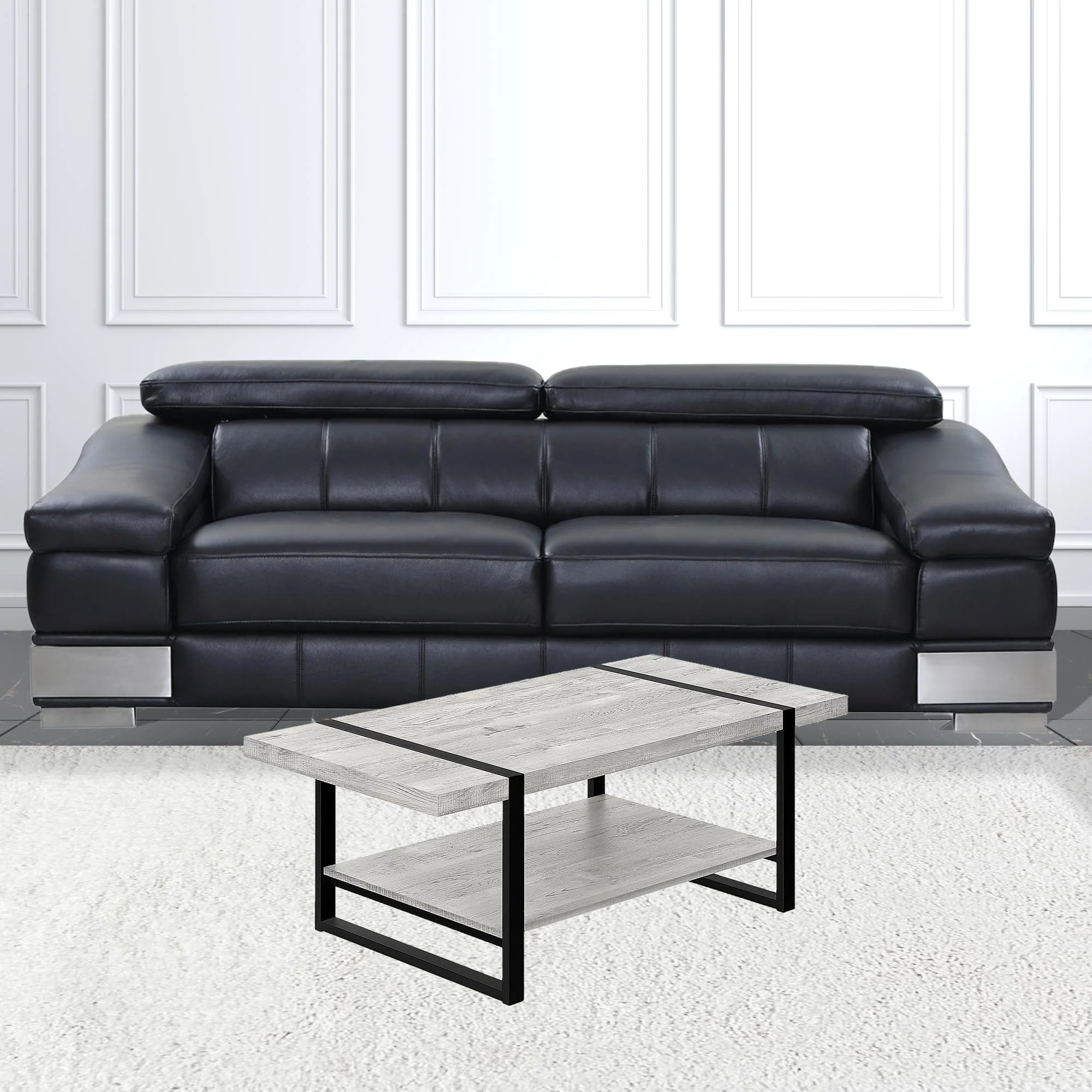 47" Grey And Black Rectangular Coffee Table With Shelf By Homeroots - Image 5
