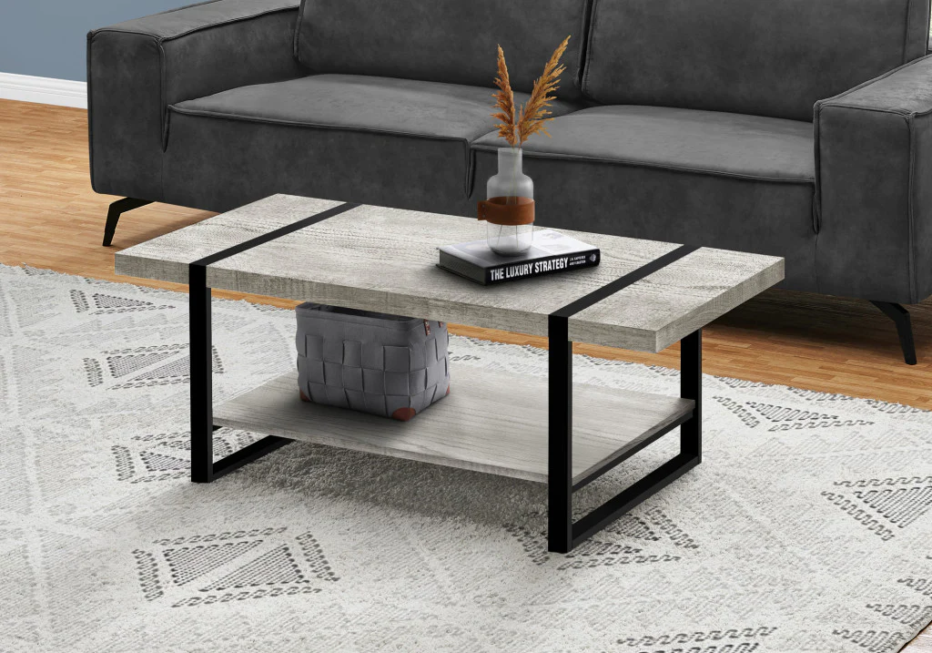 47" Grey And Black Rectangular Coffee Table With Shelf By Homeroots - Image 6