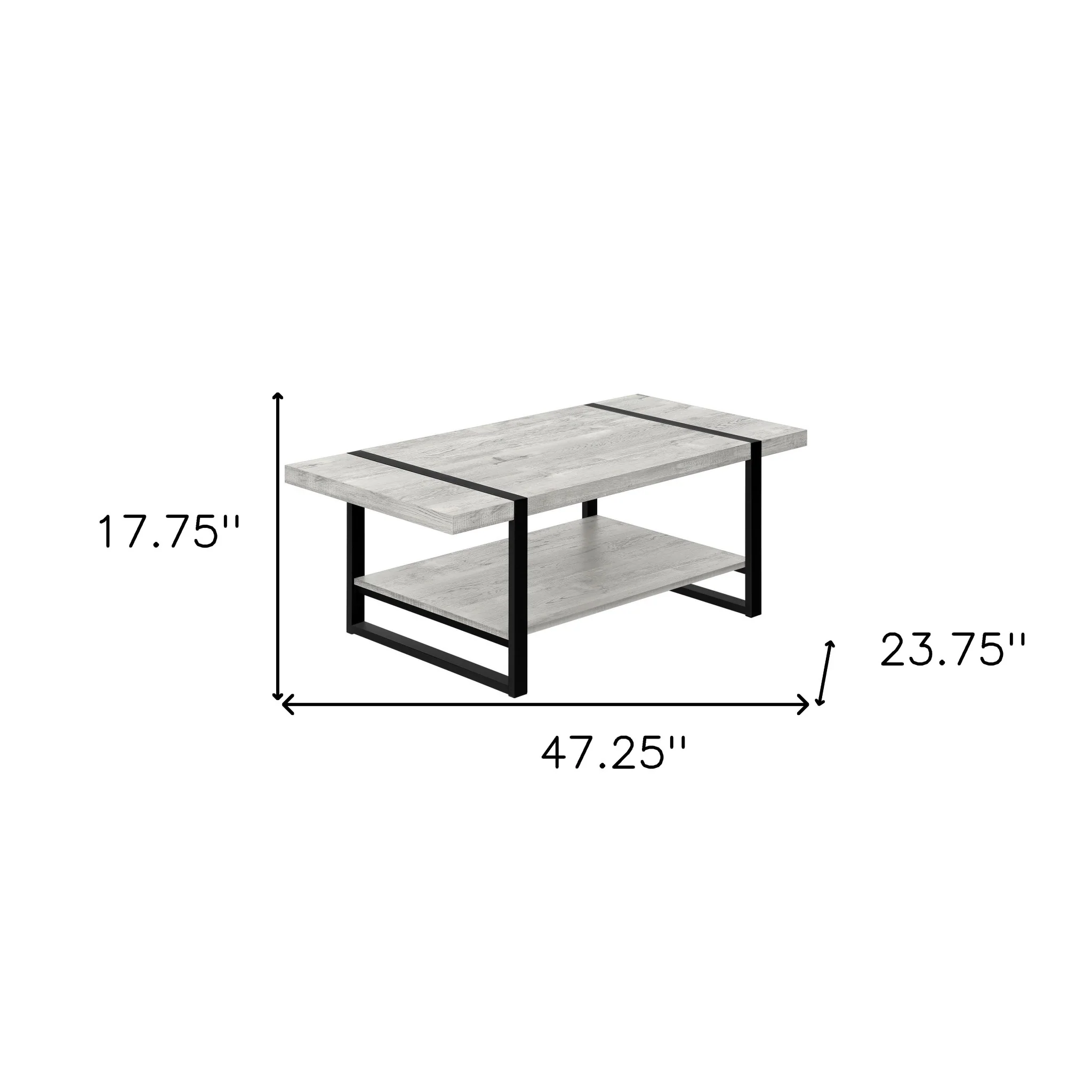 47" Grey And Black Rectangular Coffee Table With Shelf By Homeroots - Image 7