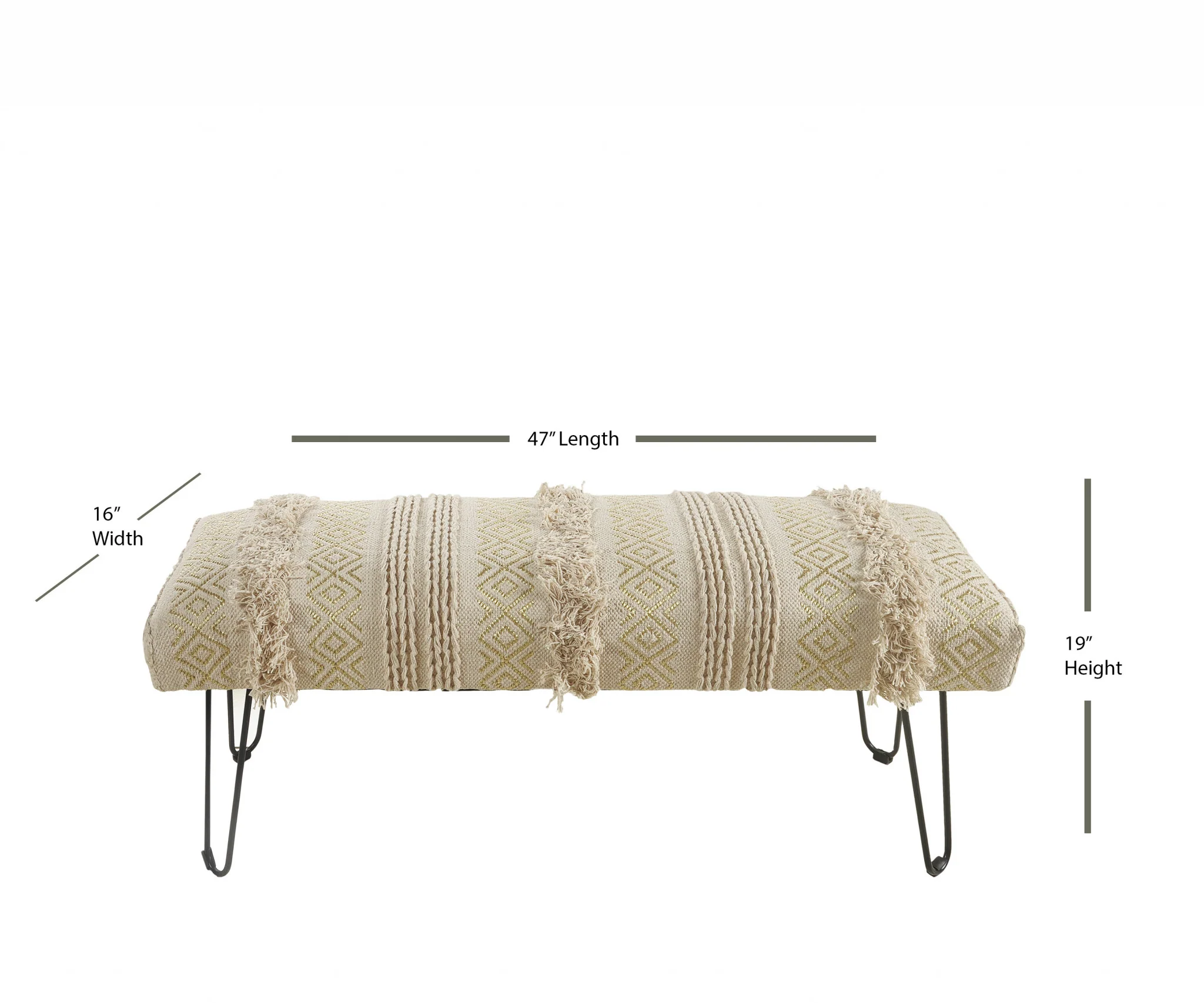 47" Ivory And Gold Geometric Black Leg Upholstered Bench By Homeroots - Image 4