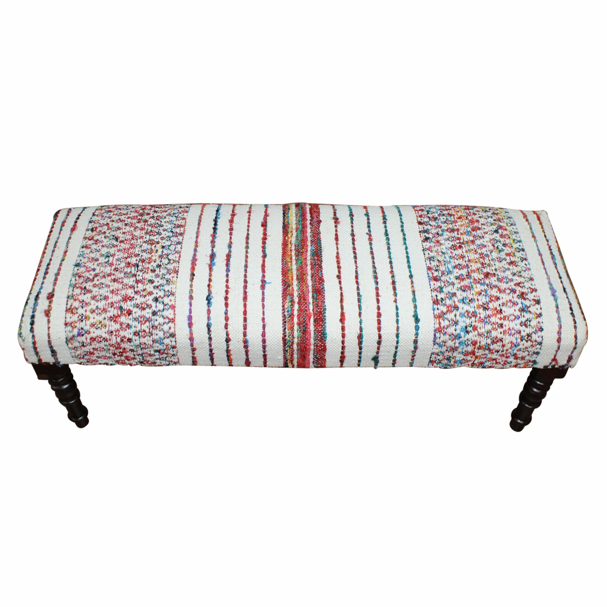 47" Ivory Red and Pink Black Leg Chevron Stripe Upholstered Bench By Homeroots - Image 2