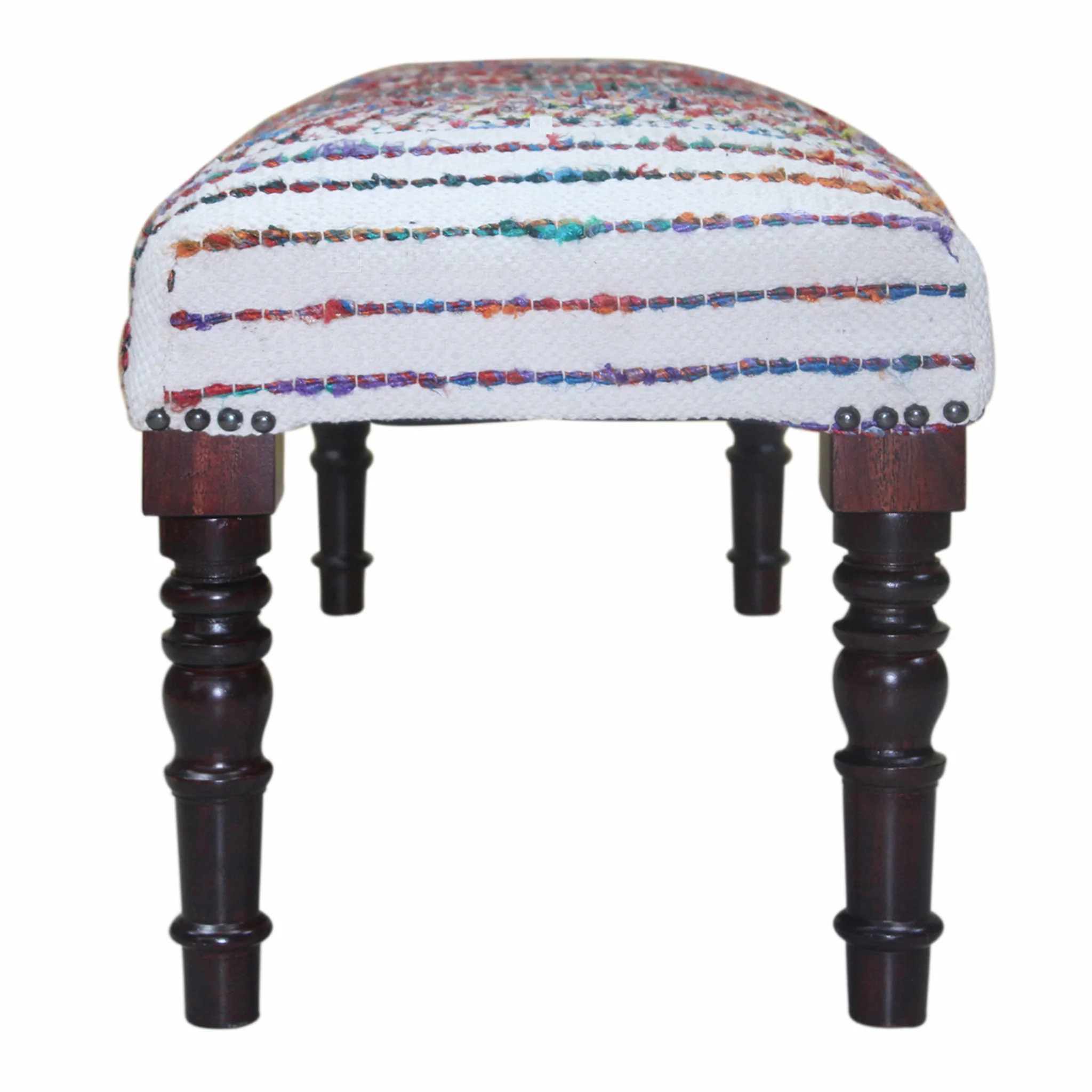47" Ivory Red and Pink Black Leg Chevron Stripe Upholstered Bench By Homeroots - Image 3
