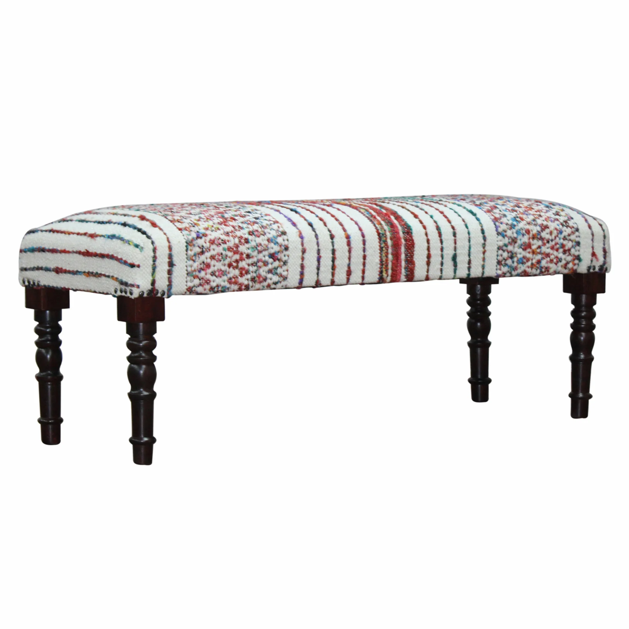 47" Ivory Red and Pink Black Leg Chevron Stripe Upholstered Bench By Homeroots - Image 4