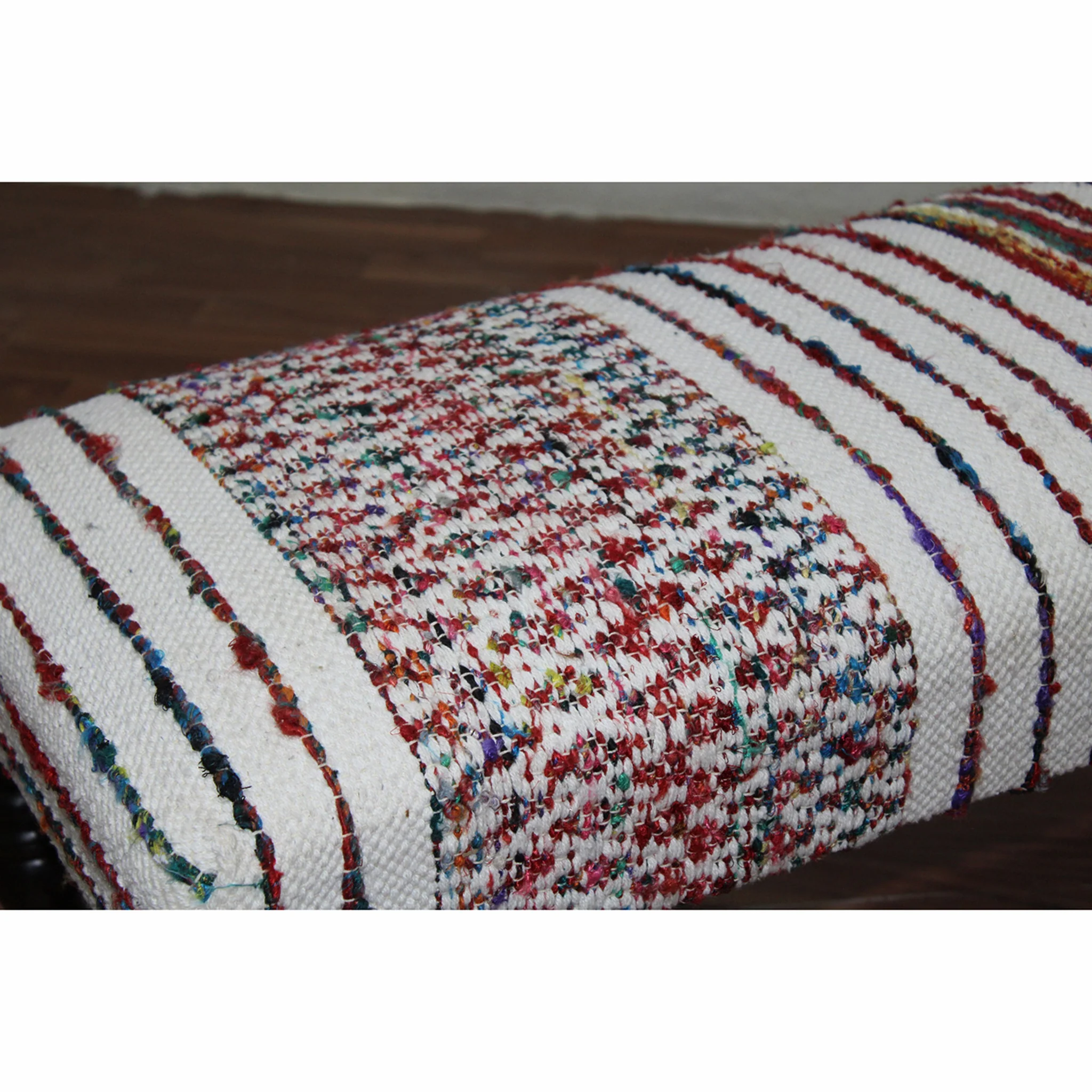 47" Ivory Red and Pink Black Leg Chevron Stripe Upholstered Bench By Homeroots - Image 5