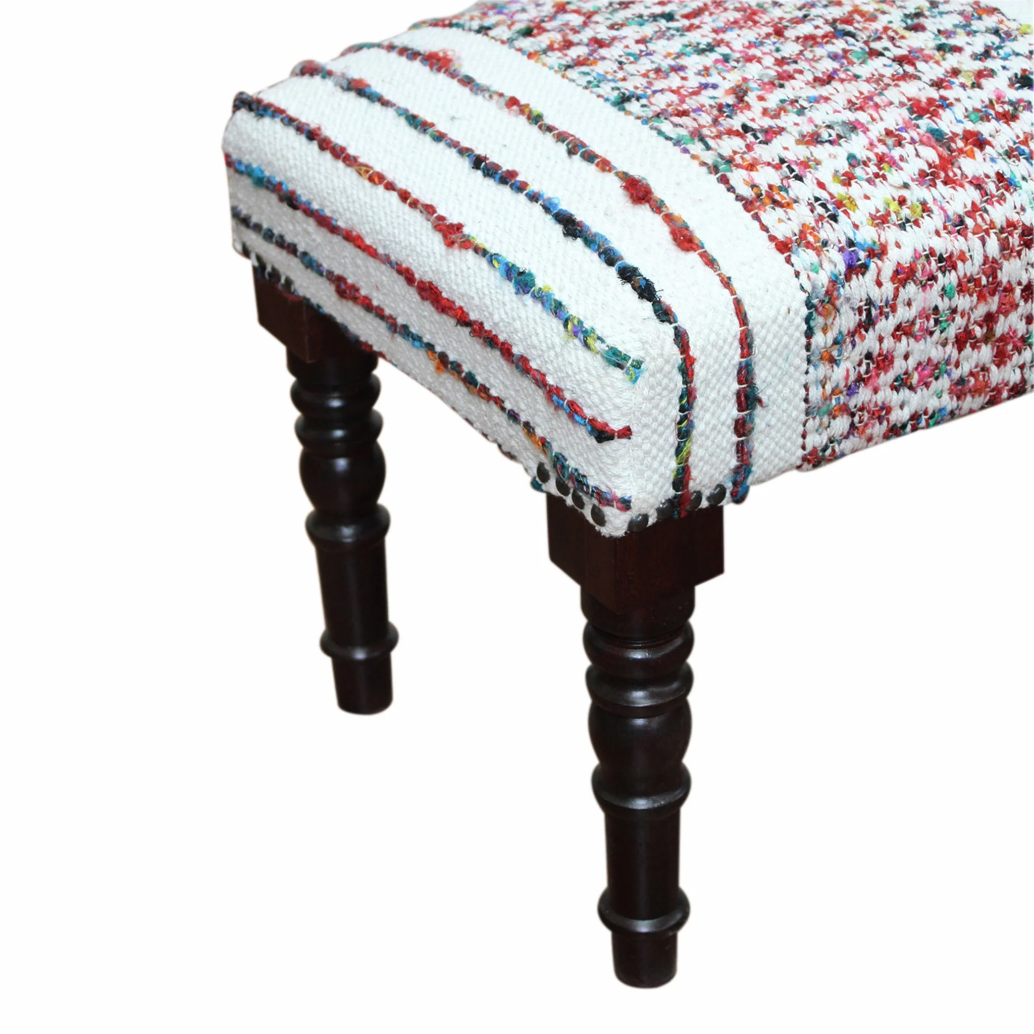 47" Ivory Red and Pink Black Leg Chevron Stripe Upholstered Bench By Homeroots - Image 6