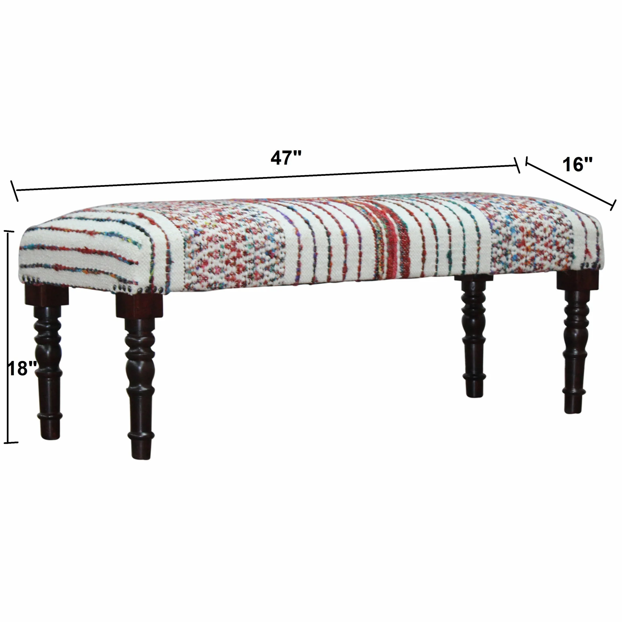 47" Ivory Red and Pink Black Leg Chevron Stripe Upholstered Bench By Homeroots - Image 8