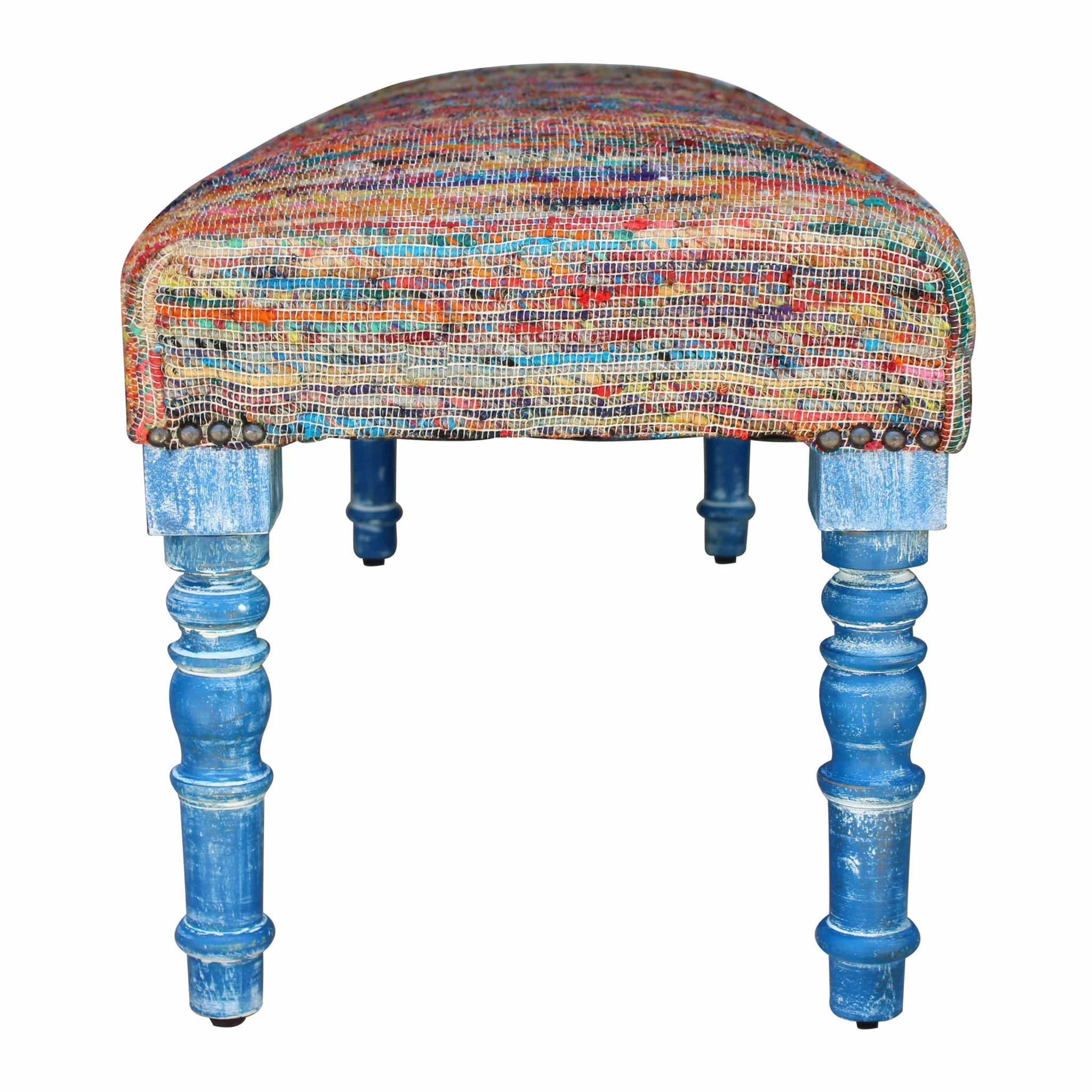 47" Rainbow Stripe Blue Leg Upholstered Bench By Homeroots - Image 2