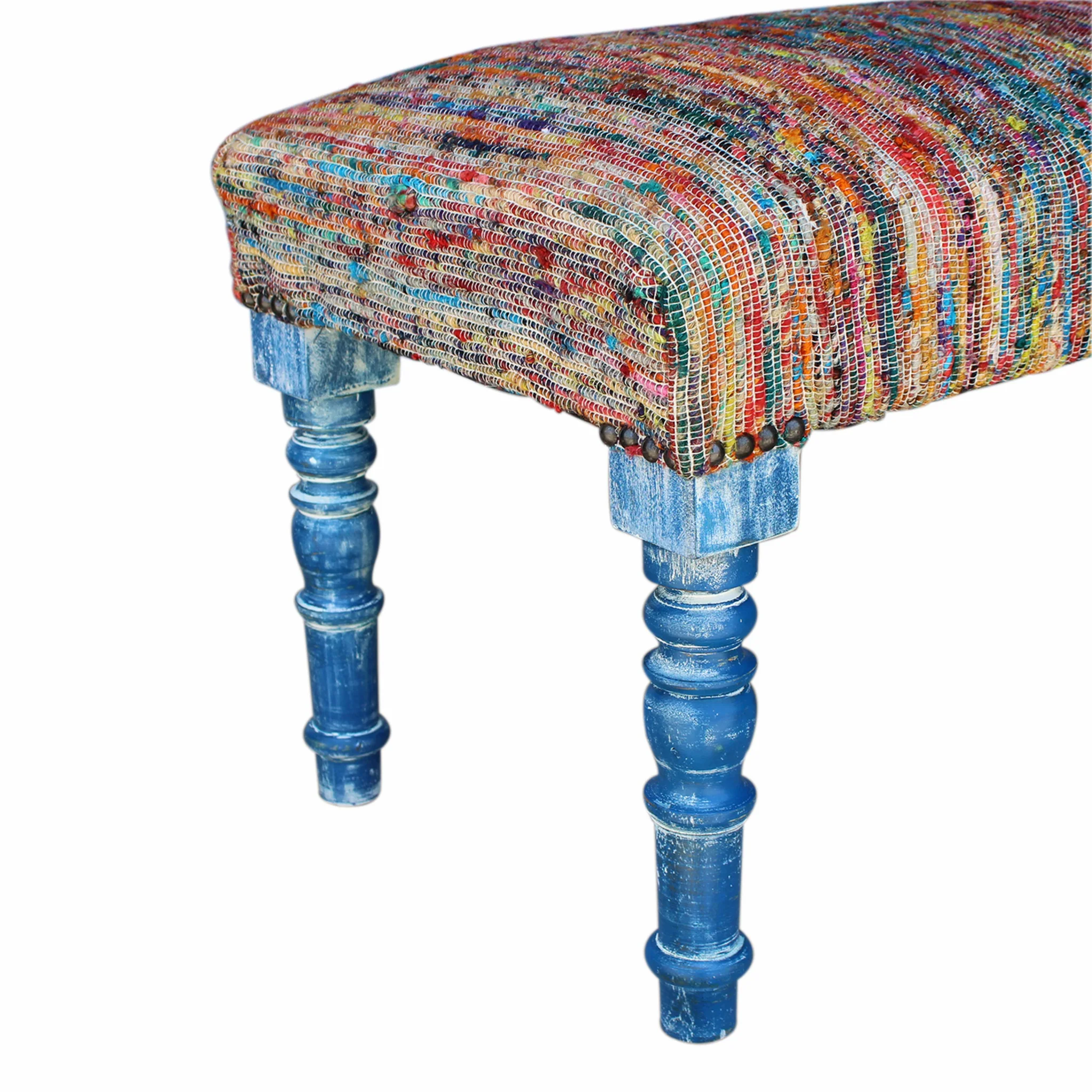 47" Rainbow Stripe Blue Leg Upholstered Bench By Homeroots - Image 4