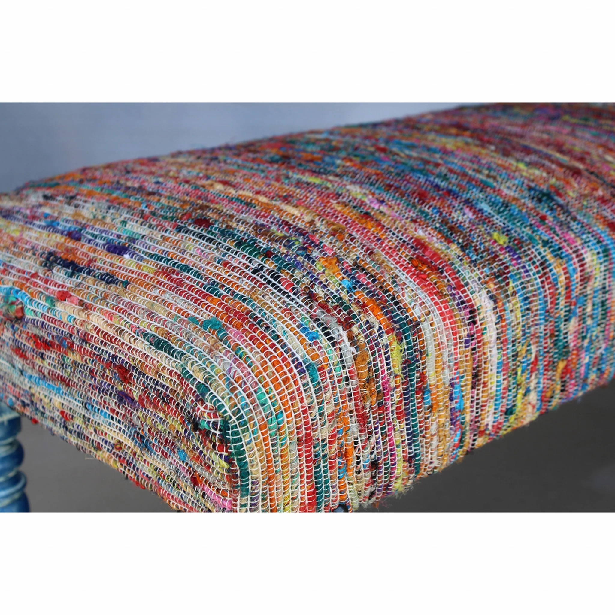 47" Rainbow Stripe Blue Leg Upholstered Bench By Homeroots - Image 5