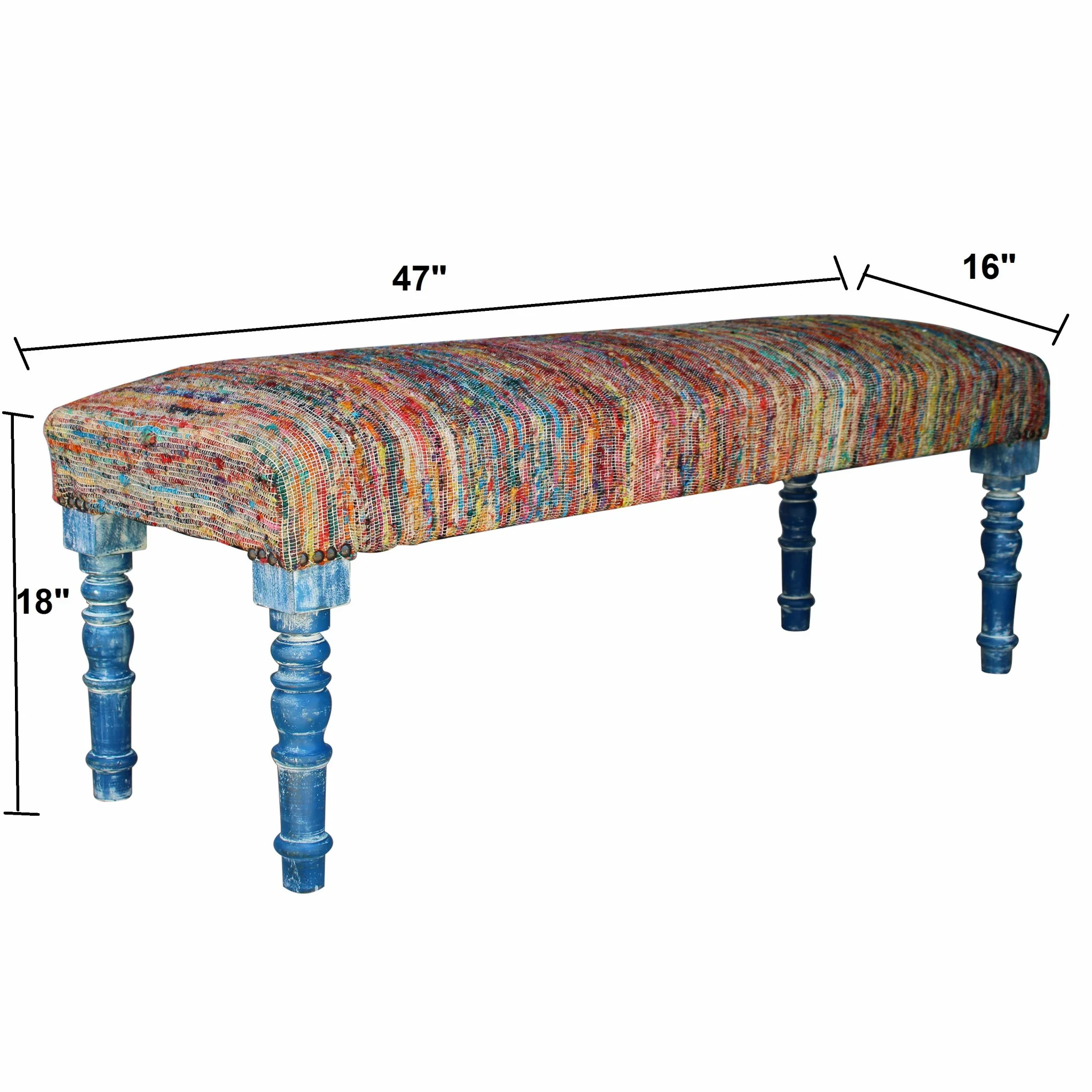 47" Rainbow Stripe Blue Leg Upholstered Bench By Homeroots - Image 8