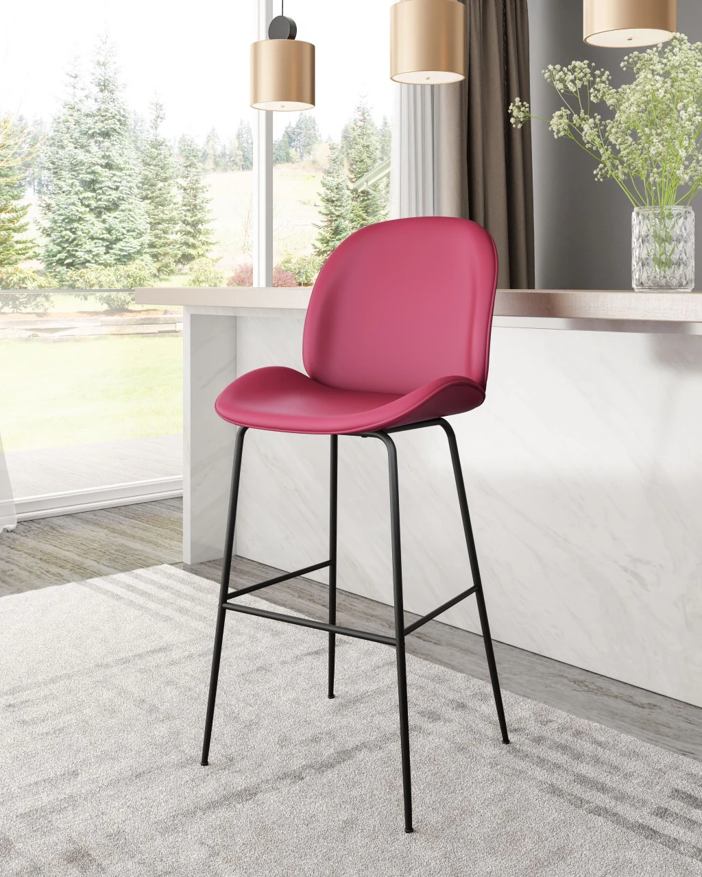 47" Red And Black Steel Low Back Bar Height Chair With Footrest By Homeroots - Image 6