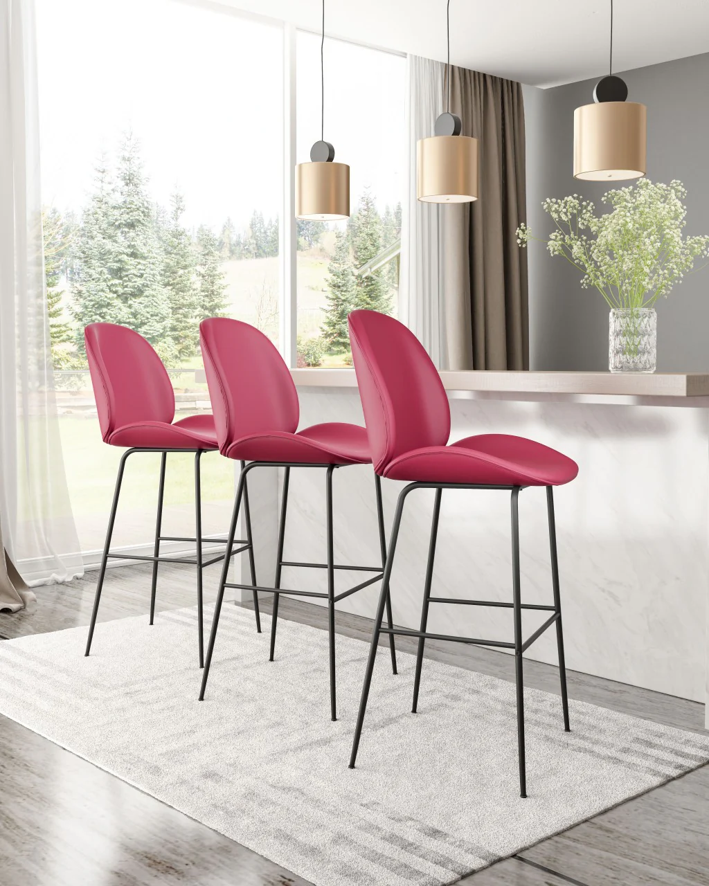 47" Red And Black Steel Low Back Bar Height Chair With Footrest By Homeroots - Image 7