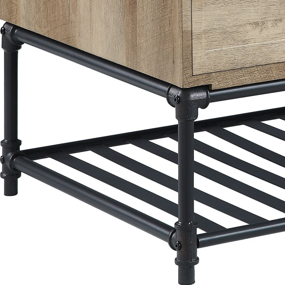 47" Sandy Black And Oak Paper Veneer And Metal Rectangular Coffee Table With Two Drawers And Shelf By Homeroots - Image 5