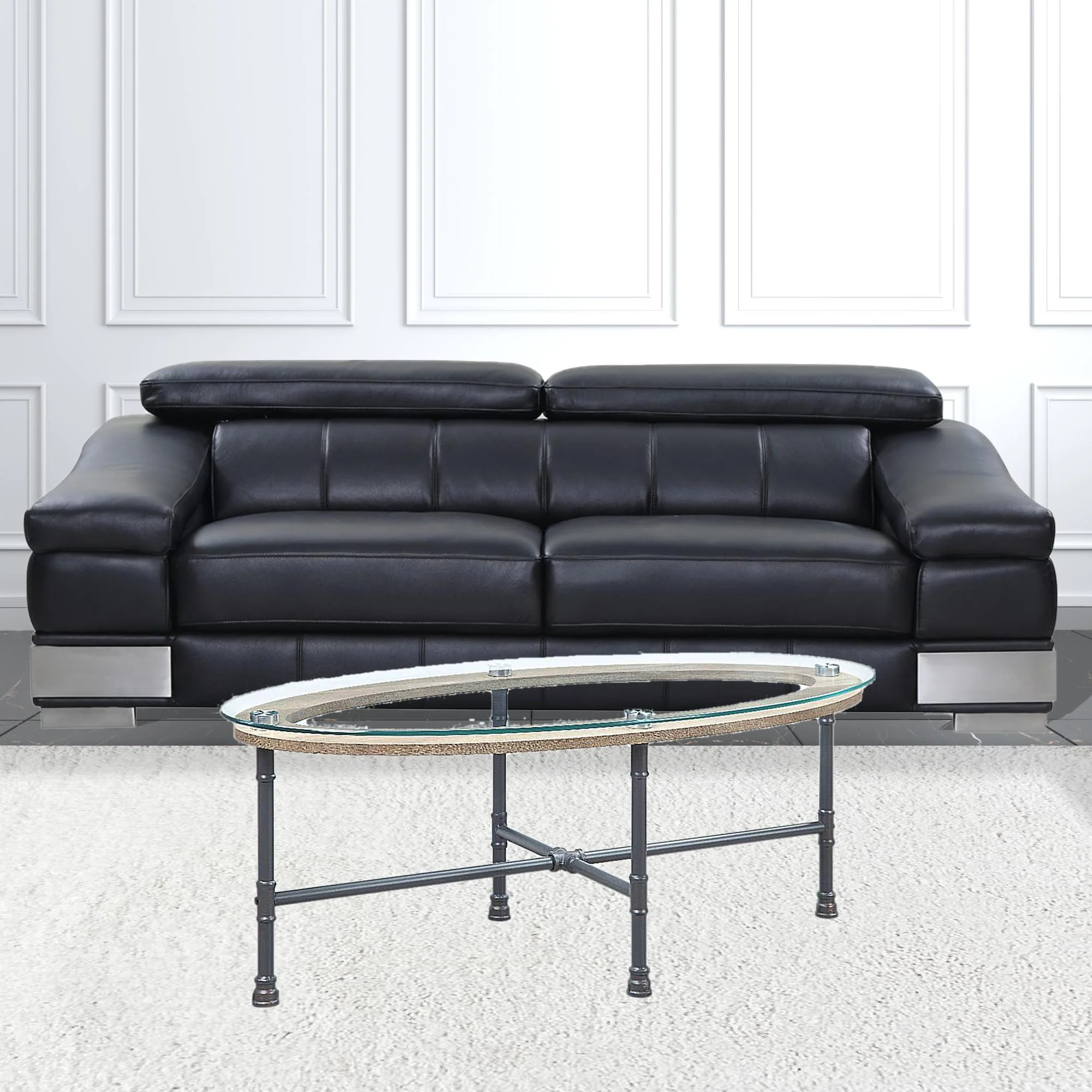 47" Sandy Gray And Clear Glass And Metal Oval Coffee Table By Homeroots - Image 2