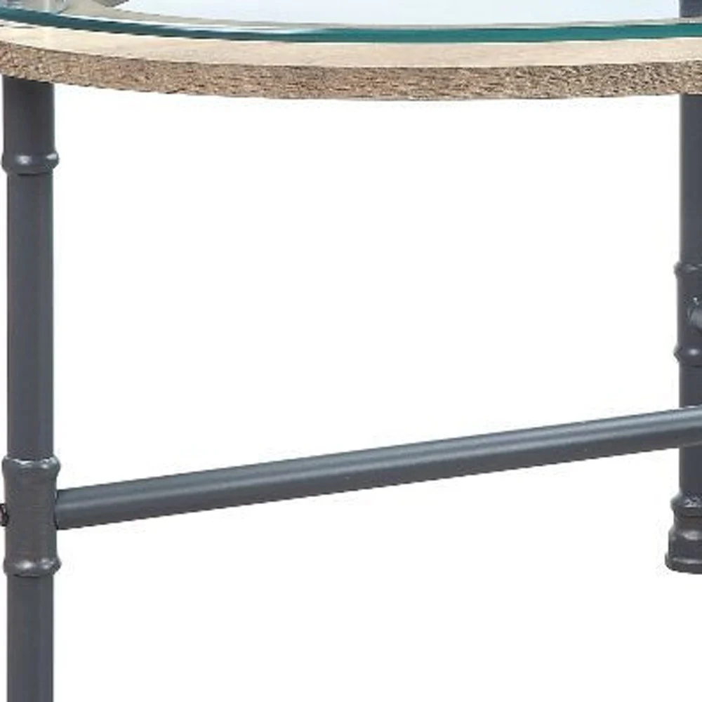47" Sandy Gray And Clear Glass And Metal Oval Coffee Table By Homeroots - Image 3