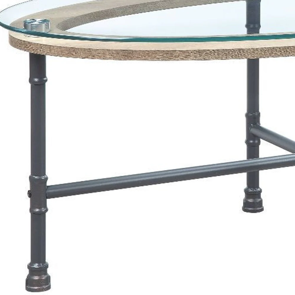 47" Sandy Gray And Clear Glass And Metal Oval Coffee Table By Homeroots - Image 4