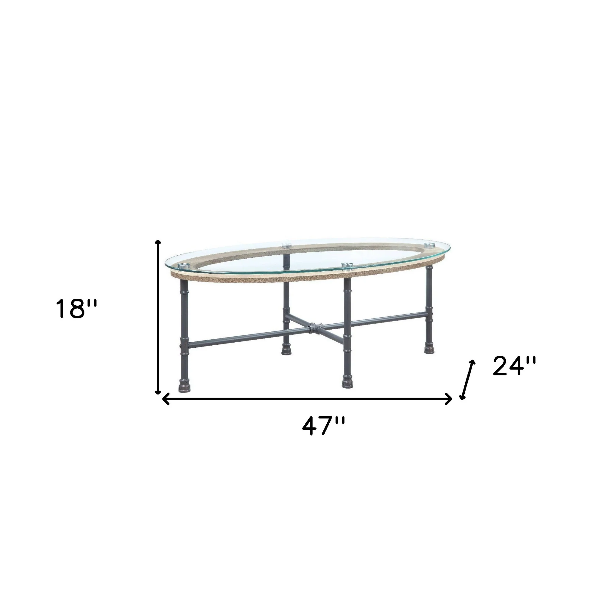 47" Sandy Gray And Clear Glass And Metal Oval Coffee Table By Homeroots - Image 5