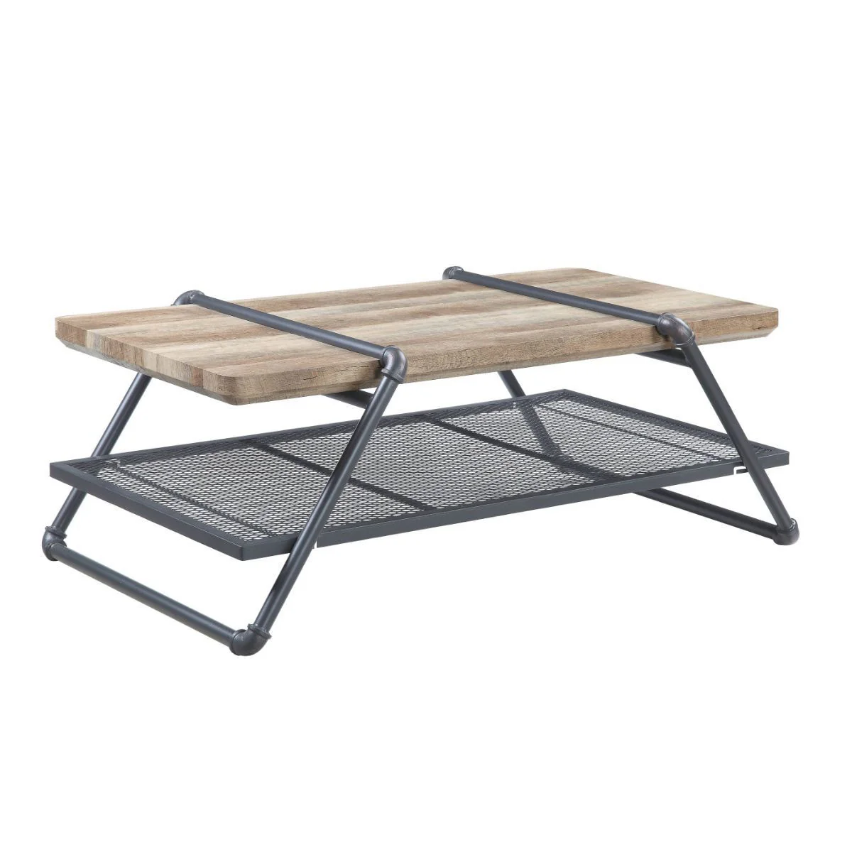 47" Sandy Gray And Oak Paper Veneer And Metal Rectangular Coffee Table With Shelf By Homeroots - Image 2