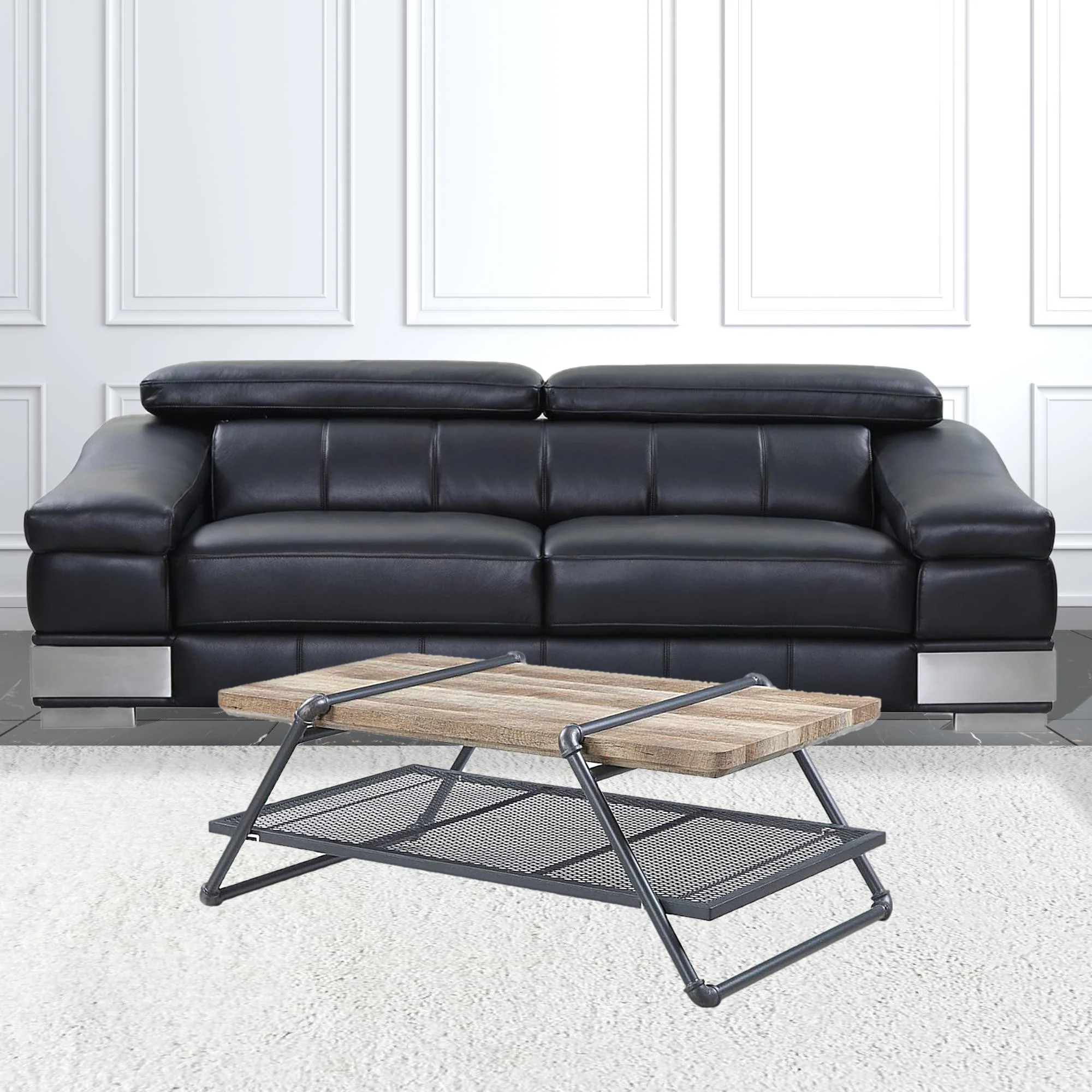 47" Sandy Gray And Oak Paper Veneer And Metal Rectangular Coffee Table With Shelf By Homeroots - Image 3
