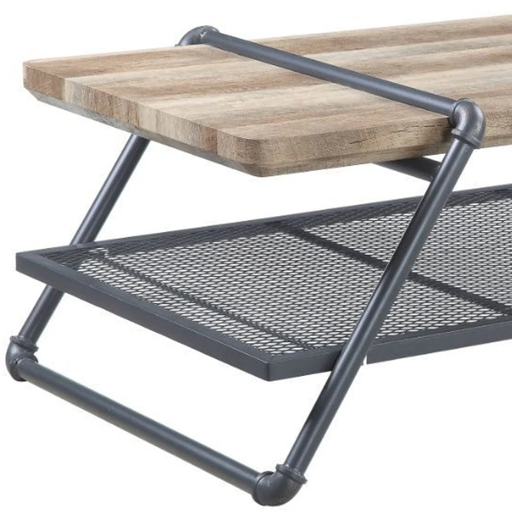 47" Sandy Gray And Oak Paper Veneer And Metal Rectangular Coffee Table With Shelf By Homeroots - Image 4