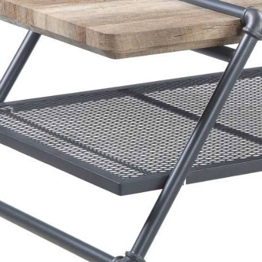47" Sandy Gray And Oak Paper Veneer And Metal Rectangular Coffee Table With Shelf By Homeroots - Image 5