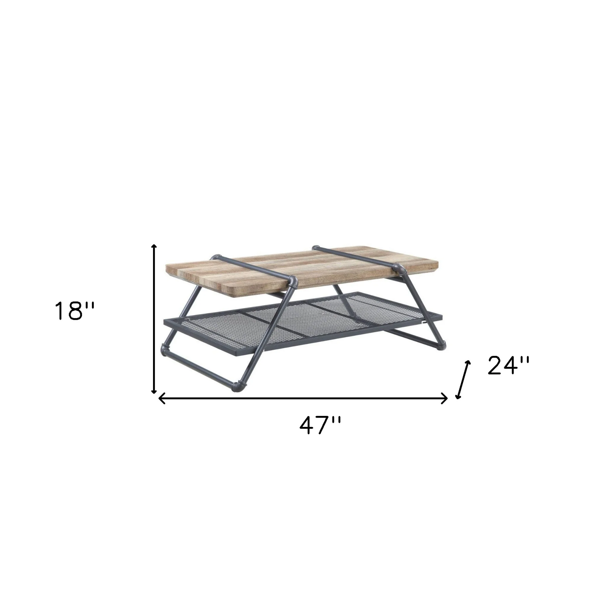 47" Sandy Gray And Oak Paper Veneer And Metal Rectangular Coffee Table With Shelf By Homeroots - Image 6
