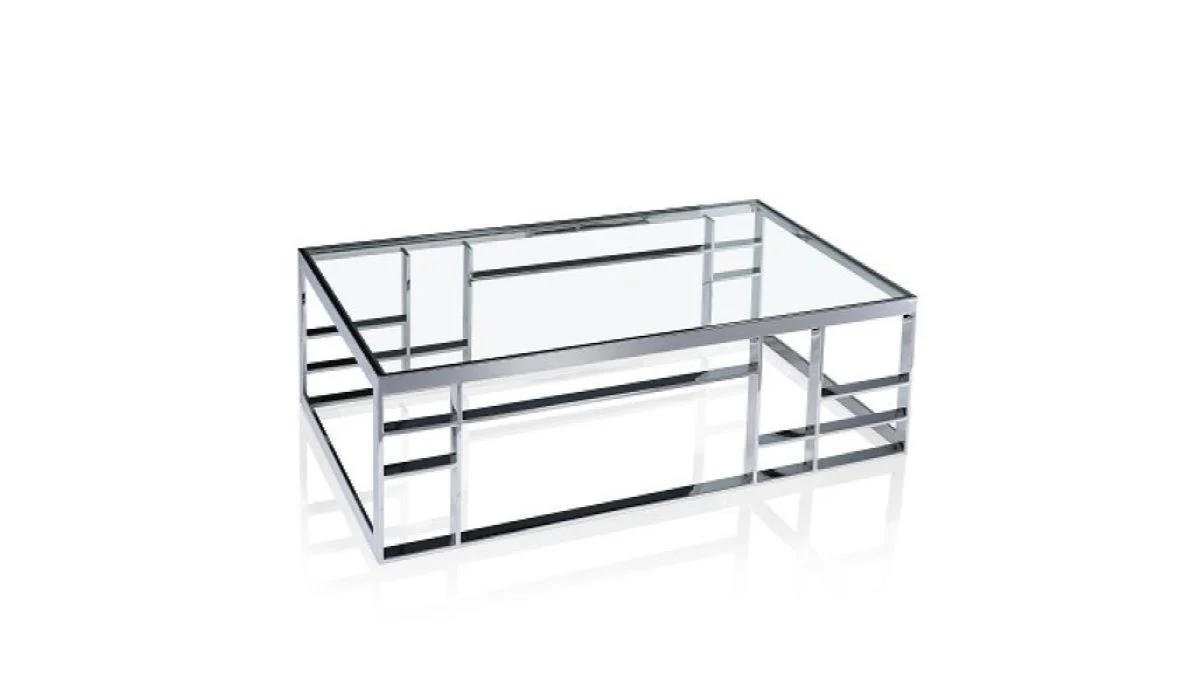 47" Silver And Clear Glass Rectangular Coffee Table By Homeroots - Image 3
