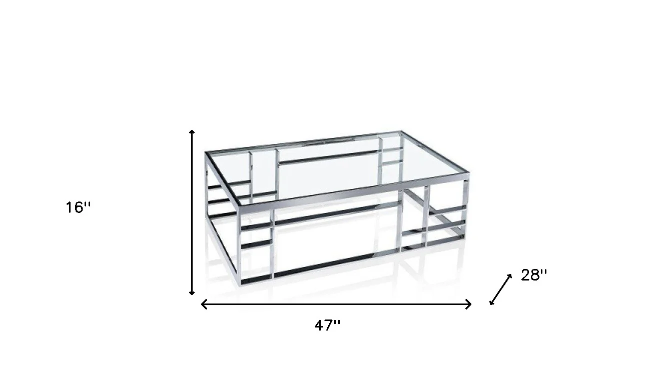 47" Silver And Clear Glass Rectangular Coffee Table By Homeroots - Image 7